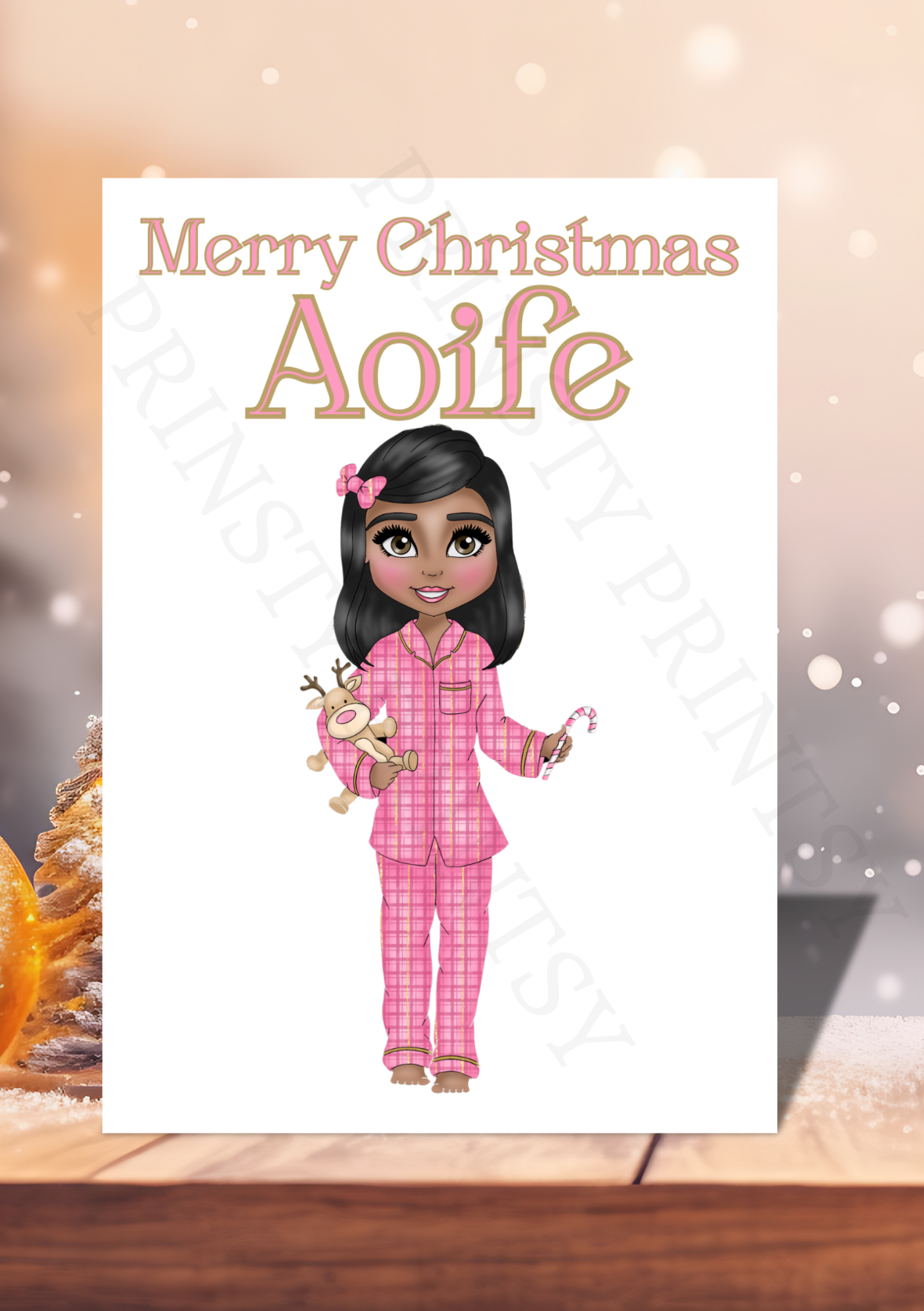 Pink Pj's Christmas Dolly Card