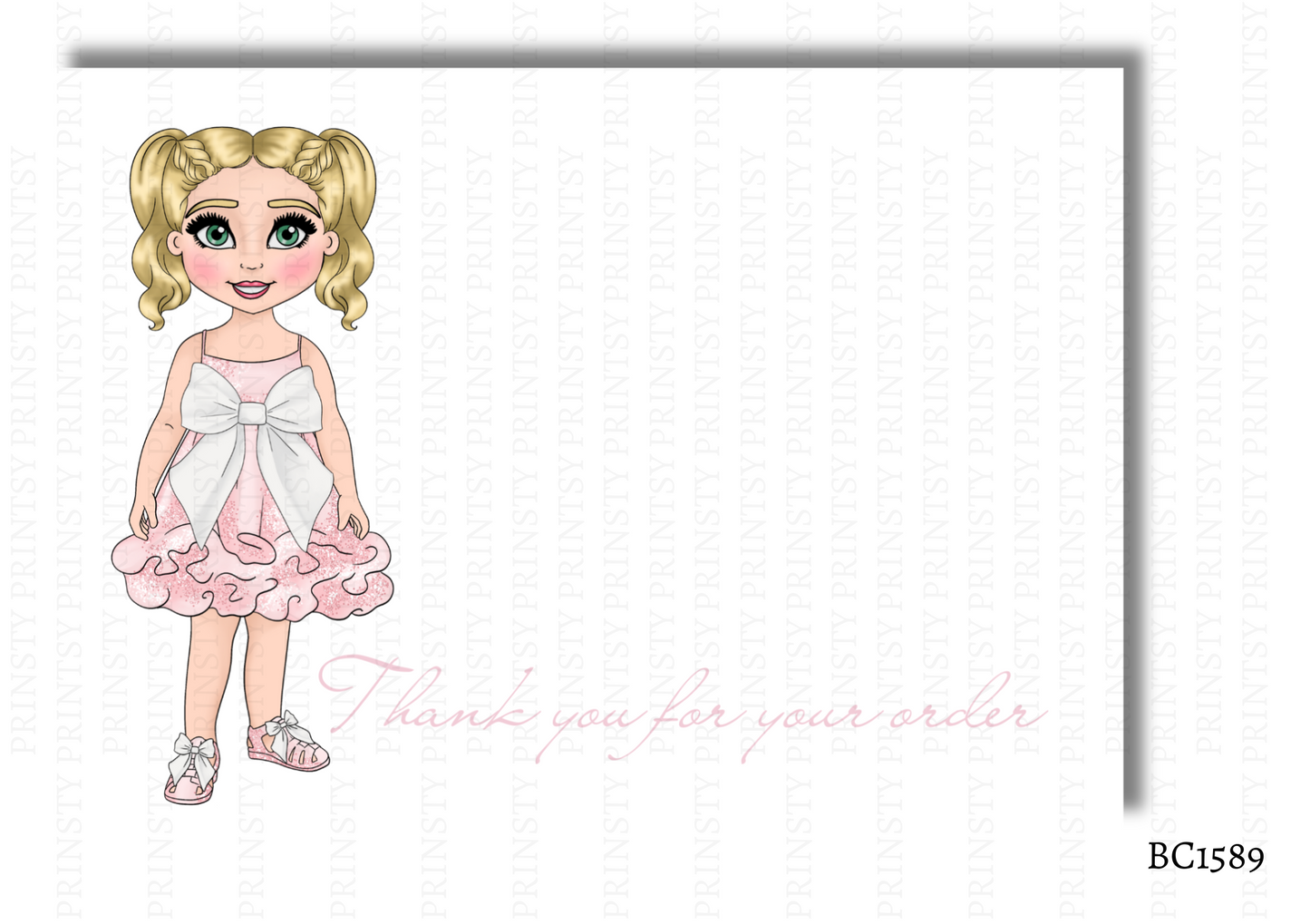 Pink & White Bow Dolly Bow Card