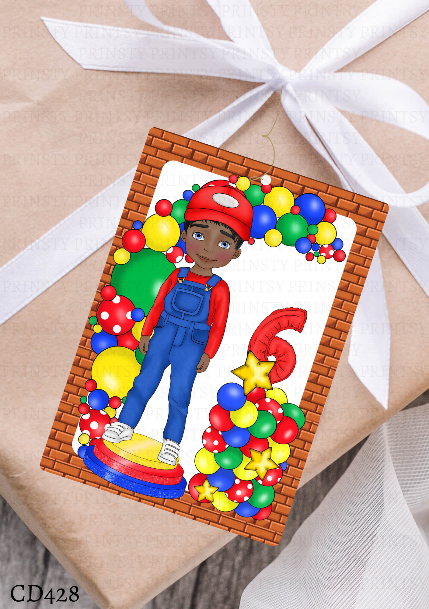 Green and Red Dungarees Dude Gift Label