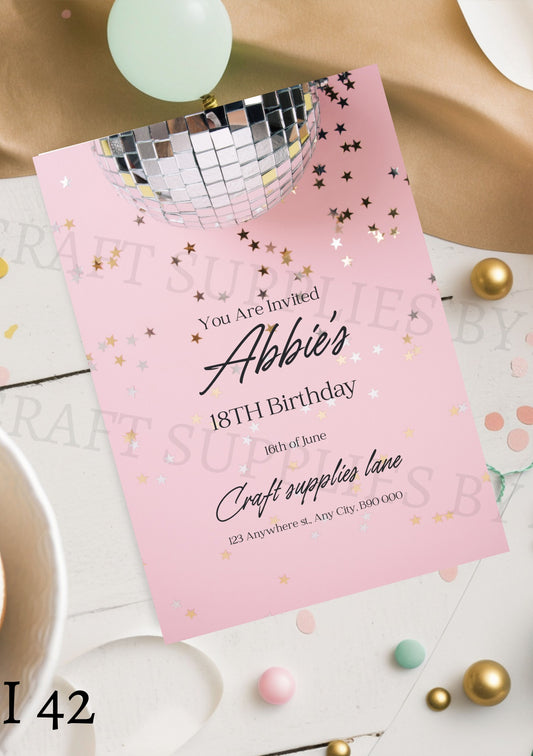 Pink Disco Ball Invite