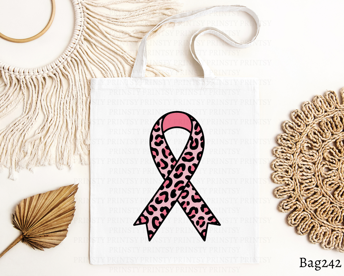 Leopard Pink Ribbon Tote Bag