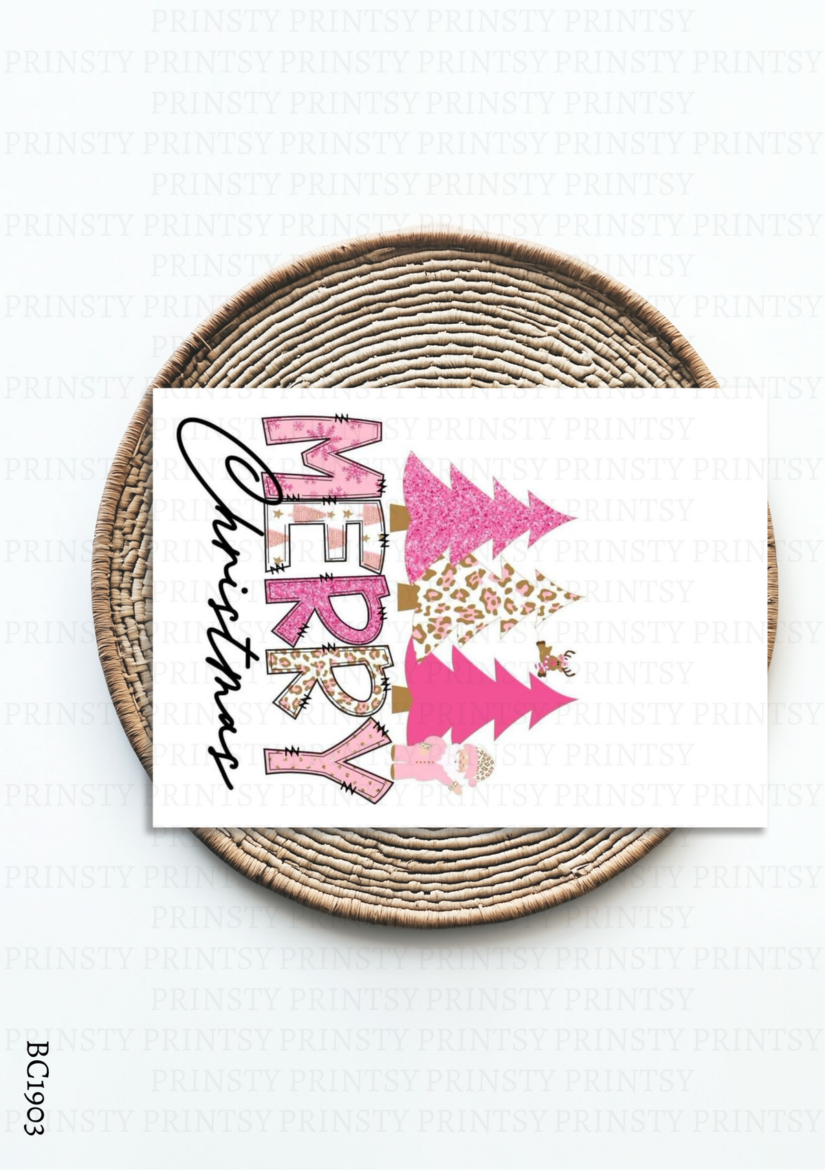 Pink Leopard Christmas Bow Card – BC1903