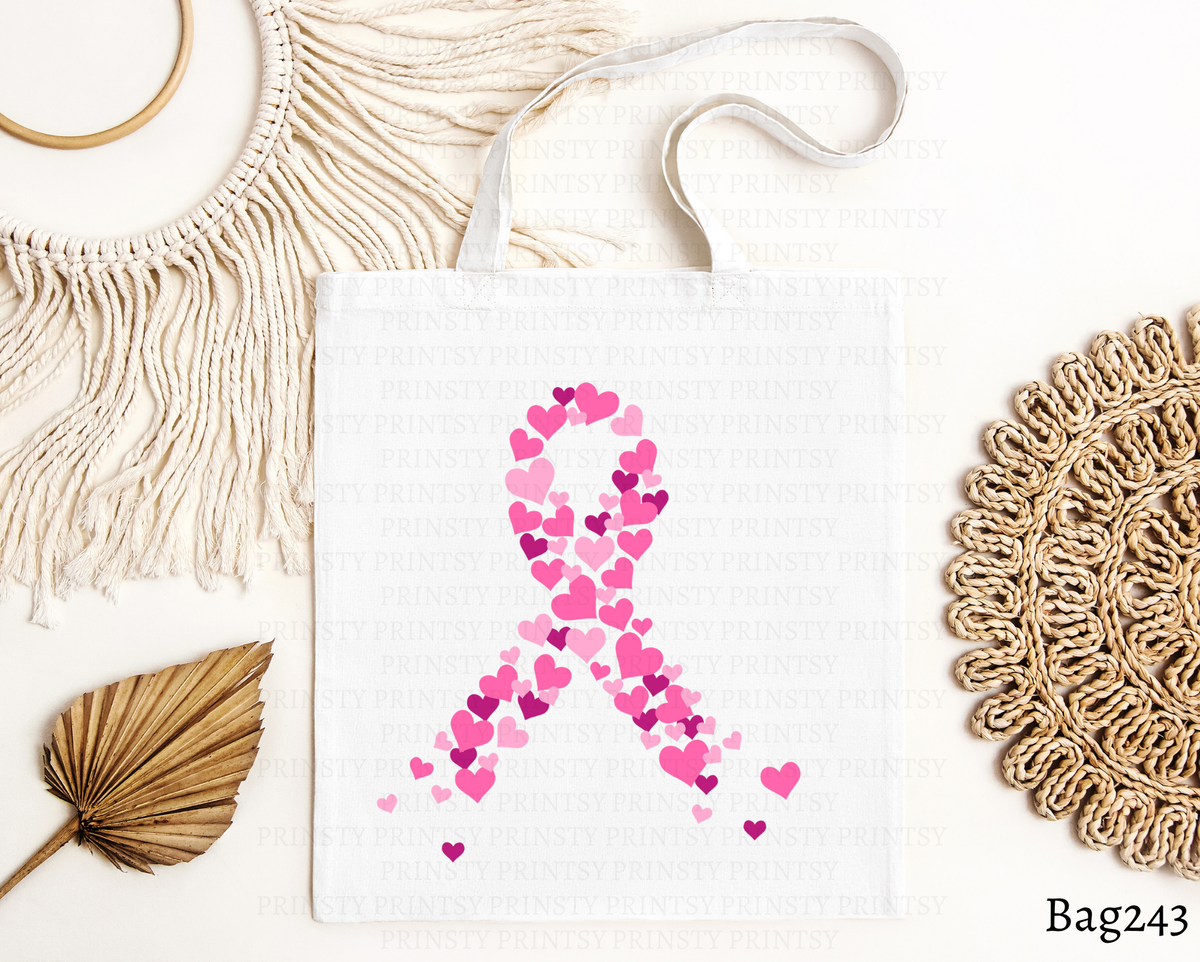 Pink Heart Ribbon Tote Bag