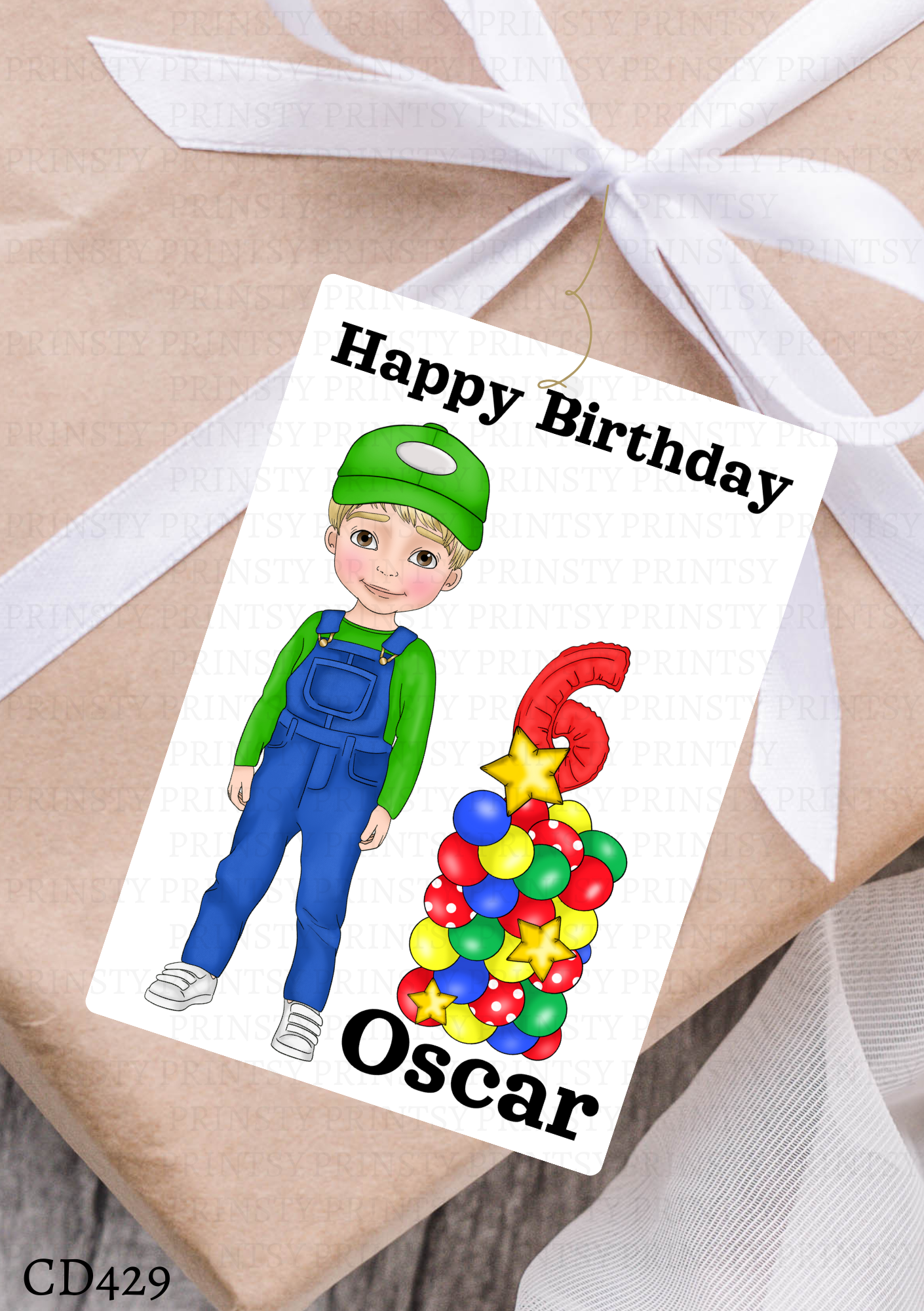 Green and Red Dungarees Dude Gift Label