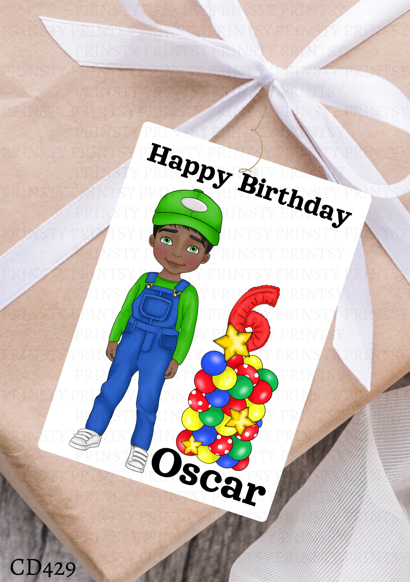Green and Red Dungarees Dude Gift Label