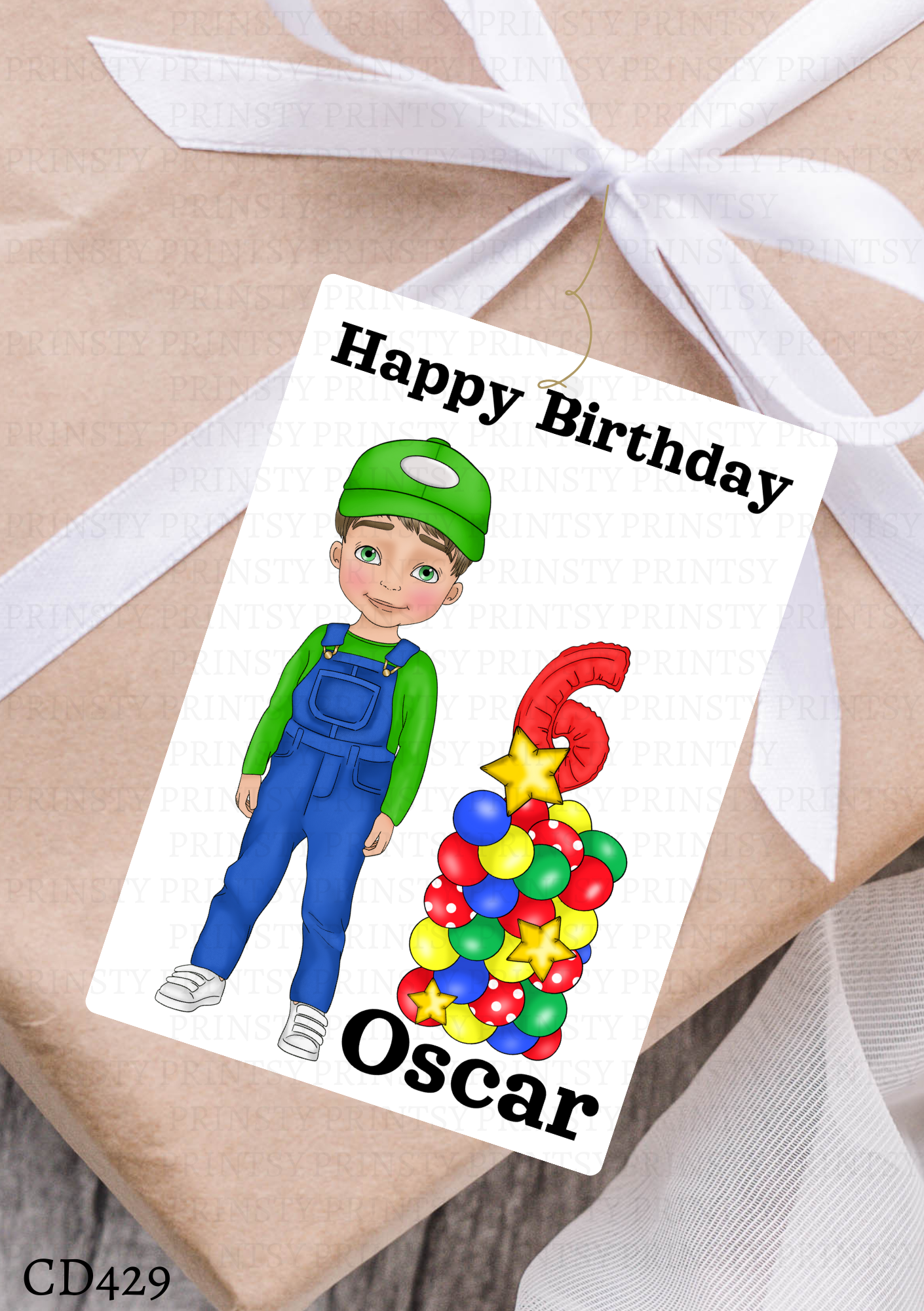 Green and Red Dungarees Dude Gift Label