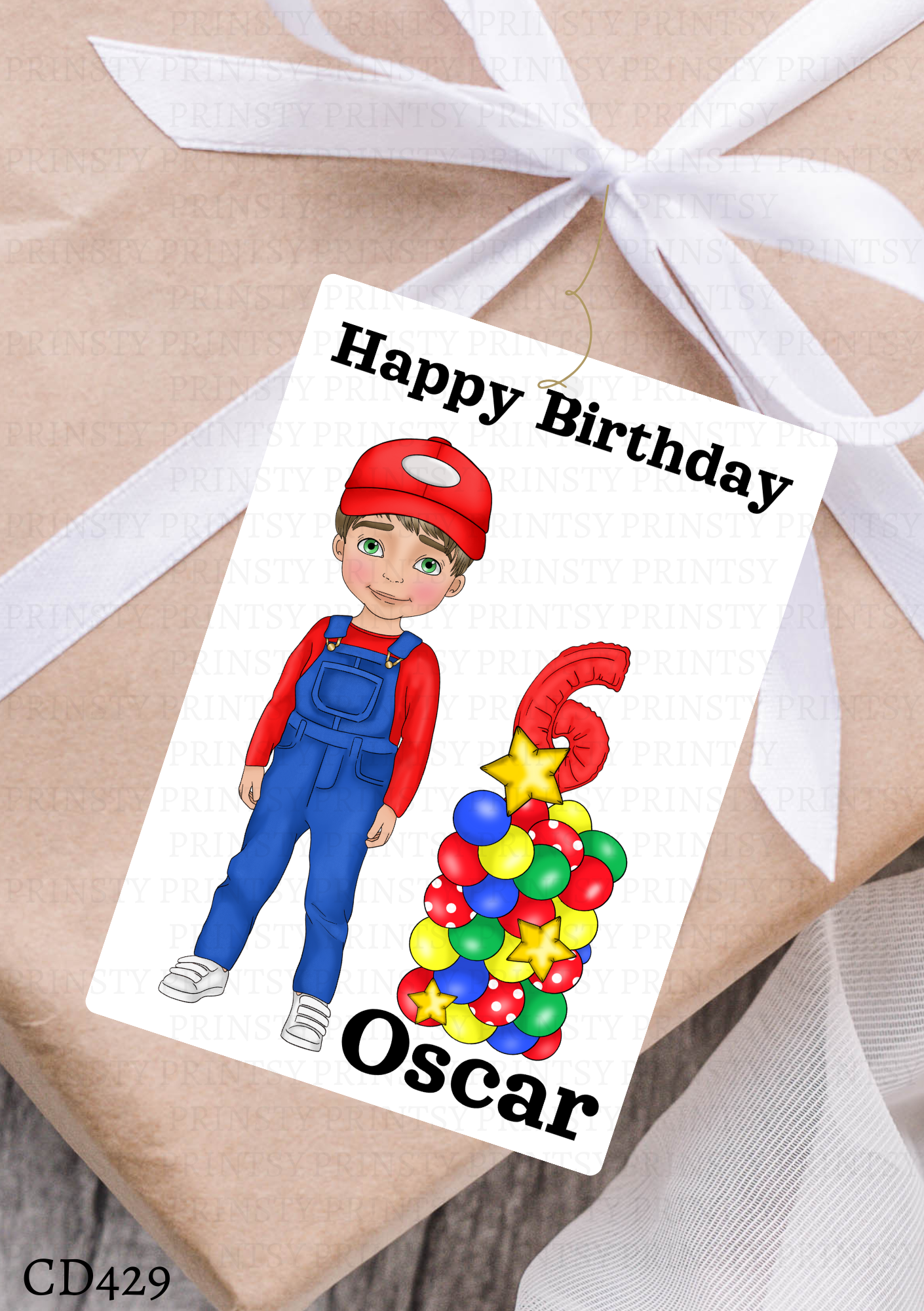 Green and Red Dungarees Dude Gift Label
