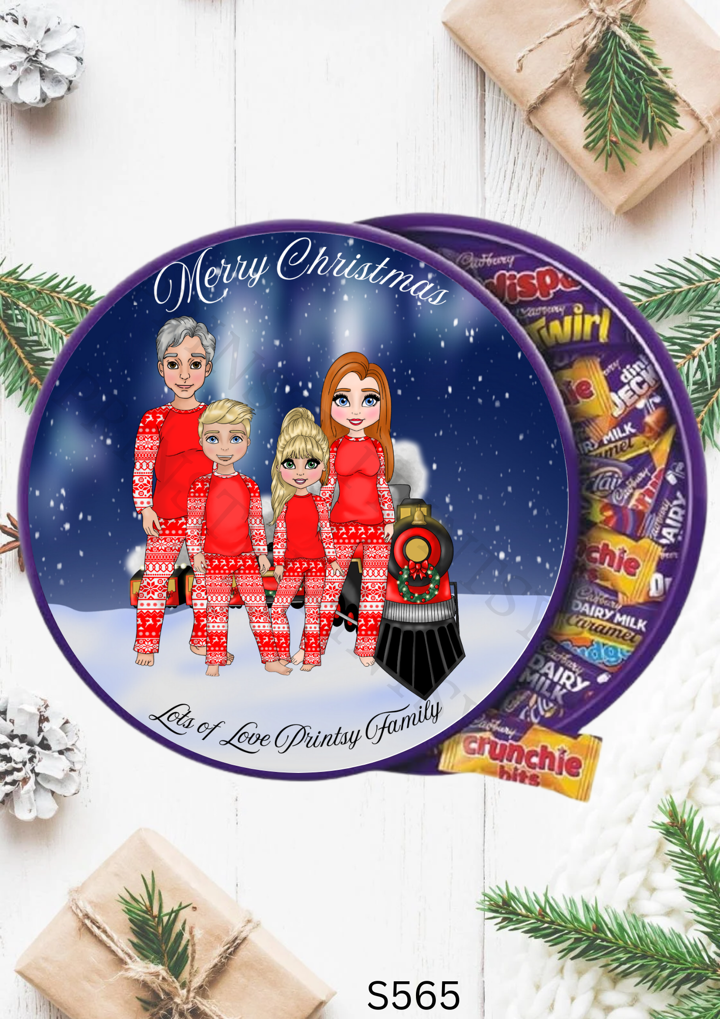 Christmas Dolly Family Chocolate Tub Sticker