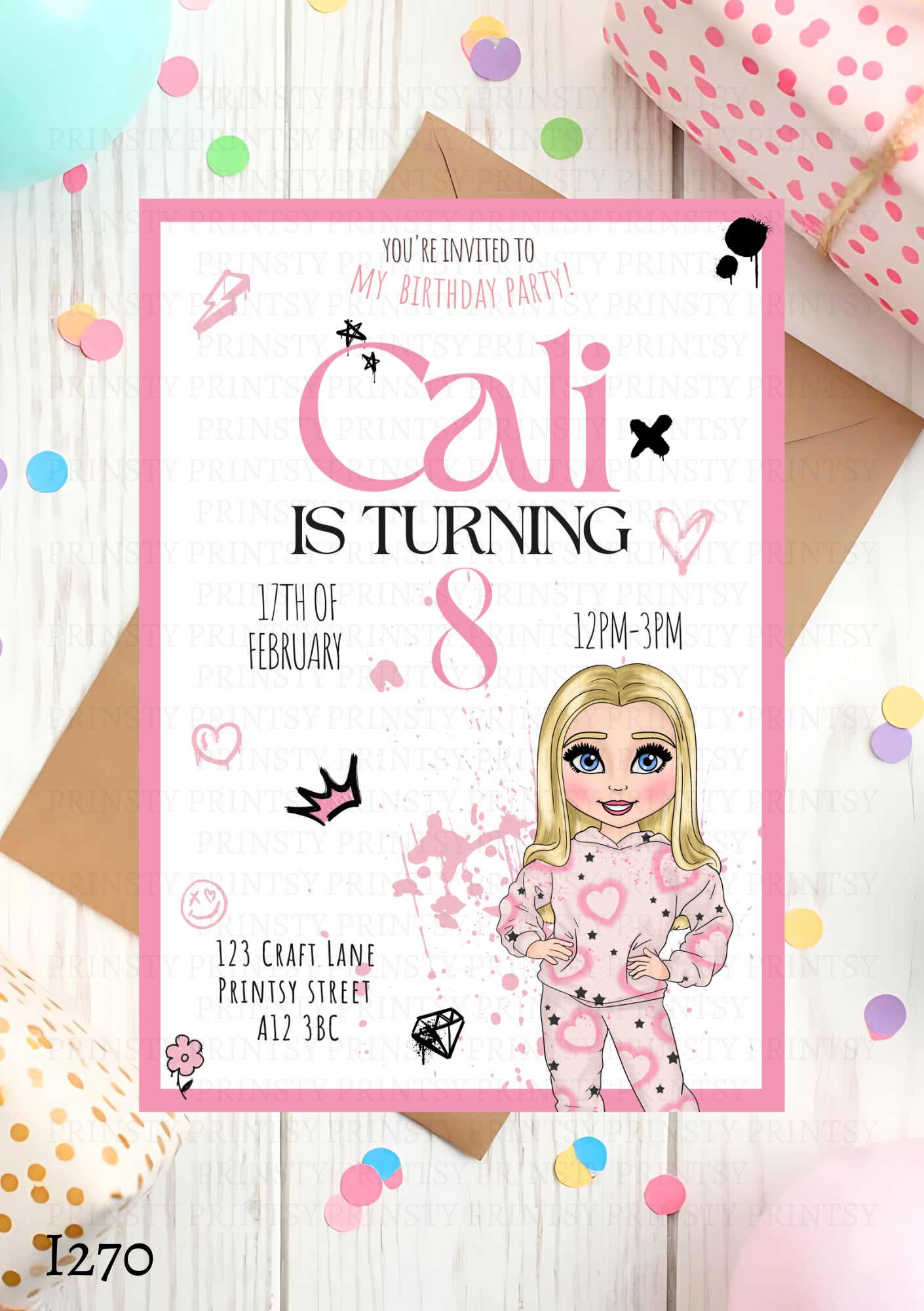 Pink Heart Graffiti Dolly Invite