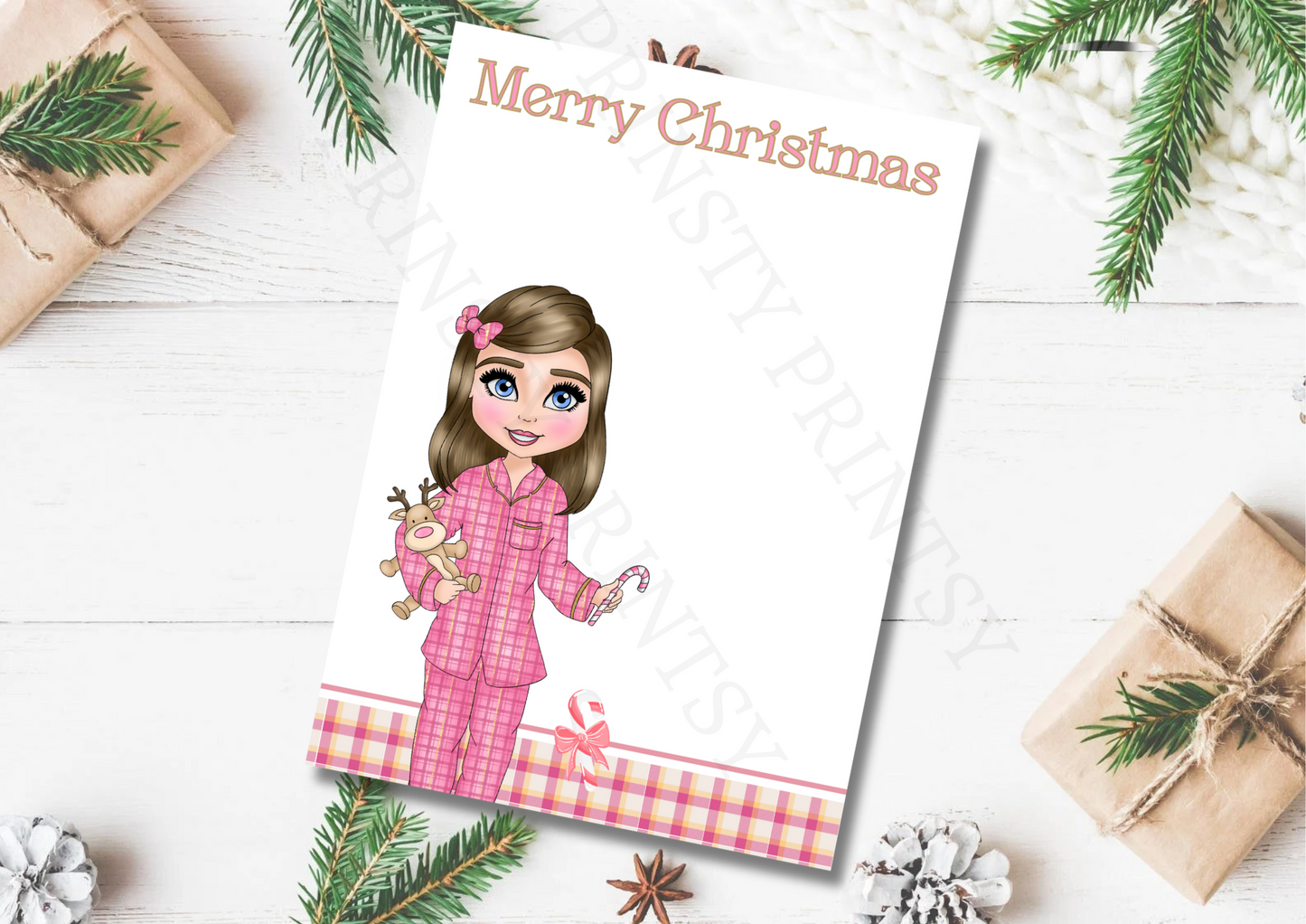 Pink Pj's Christmas Dolly Bow Card