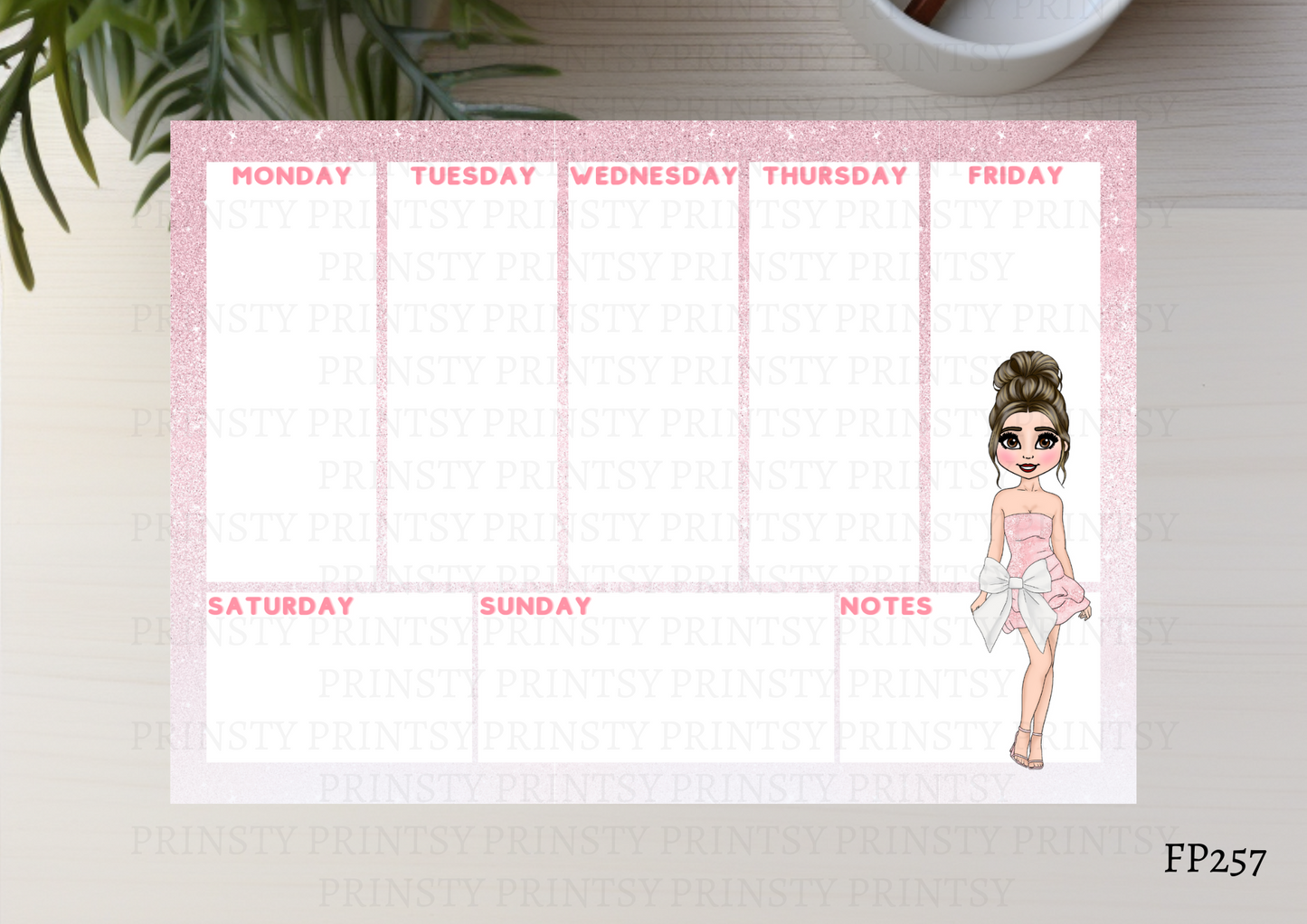 Pink & White Bow Dolly Planner