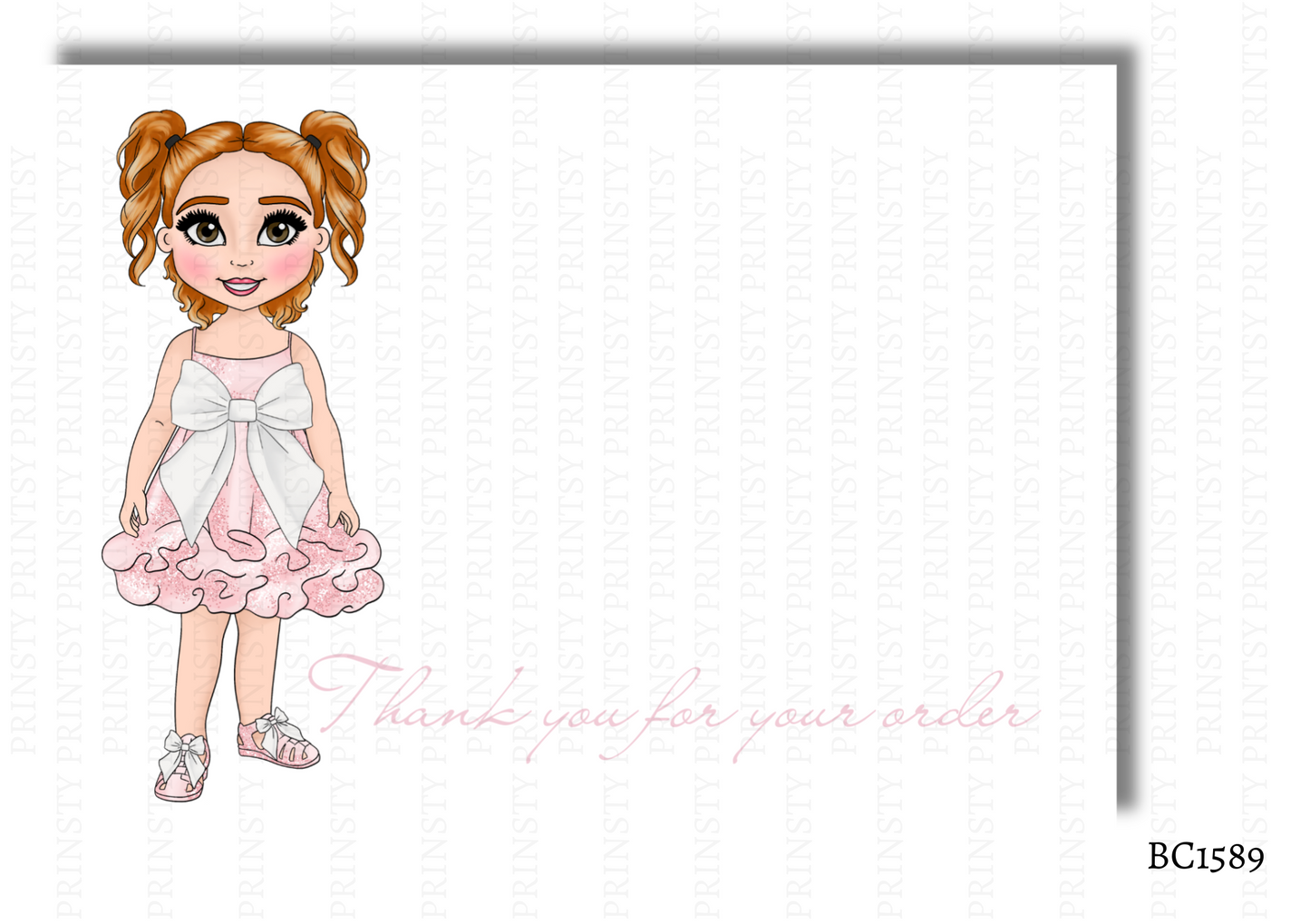 Pink & White Bow Dolly Bow Card