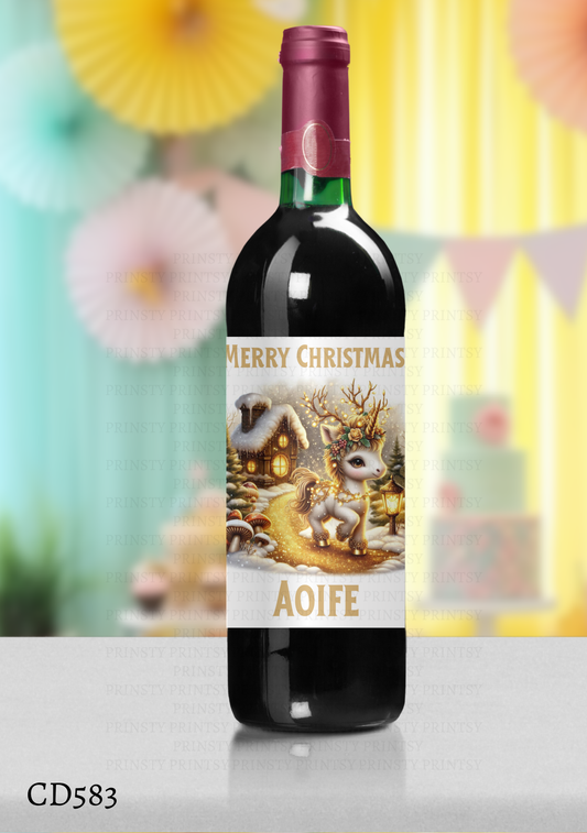 Christmas Unicorn Wine Bottle Sticker