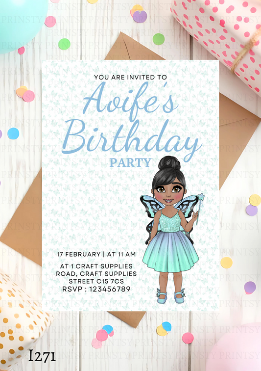 Blue Butterfly Dolly Invite