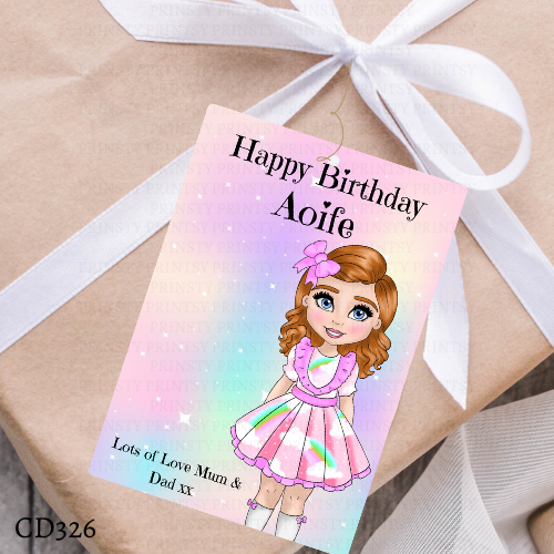 Rainbow Dolly Birthday Gift Label