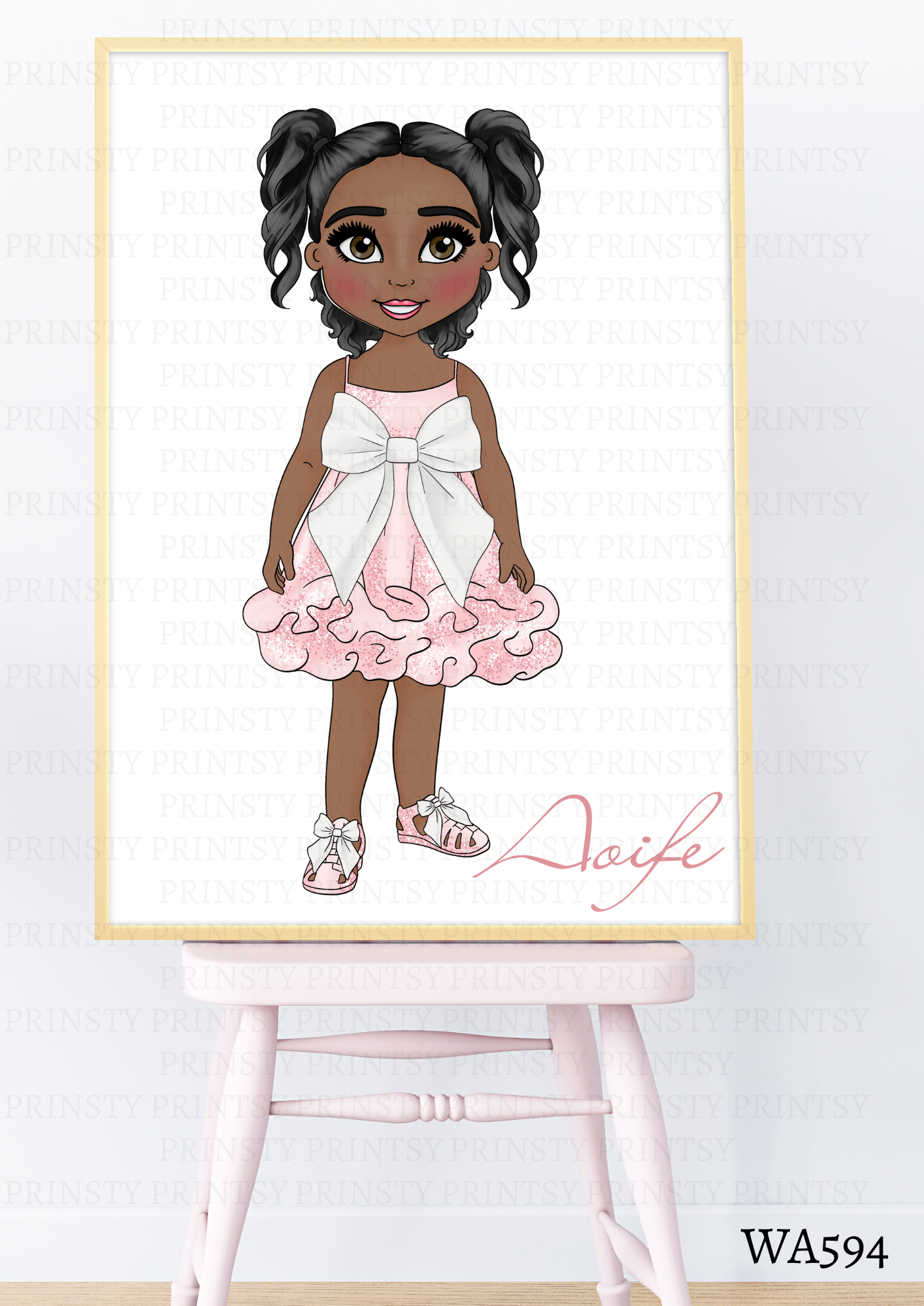 Pink & White Bow Dolly Wall Art