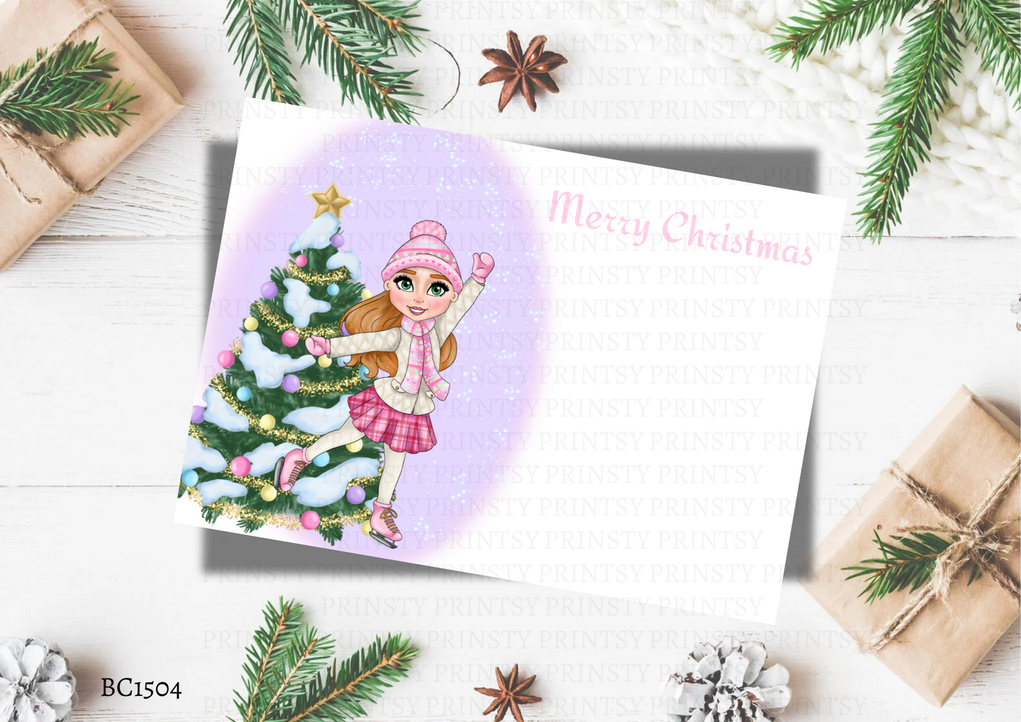 Ice Skating Dolly Bow Card