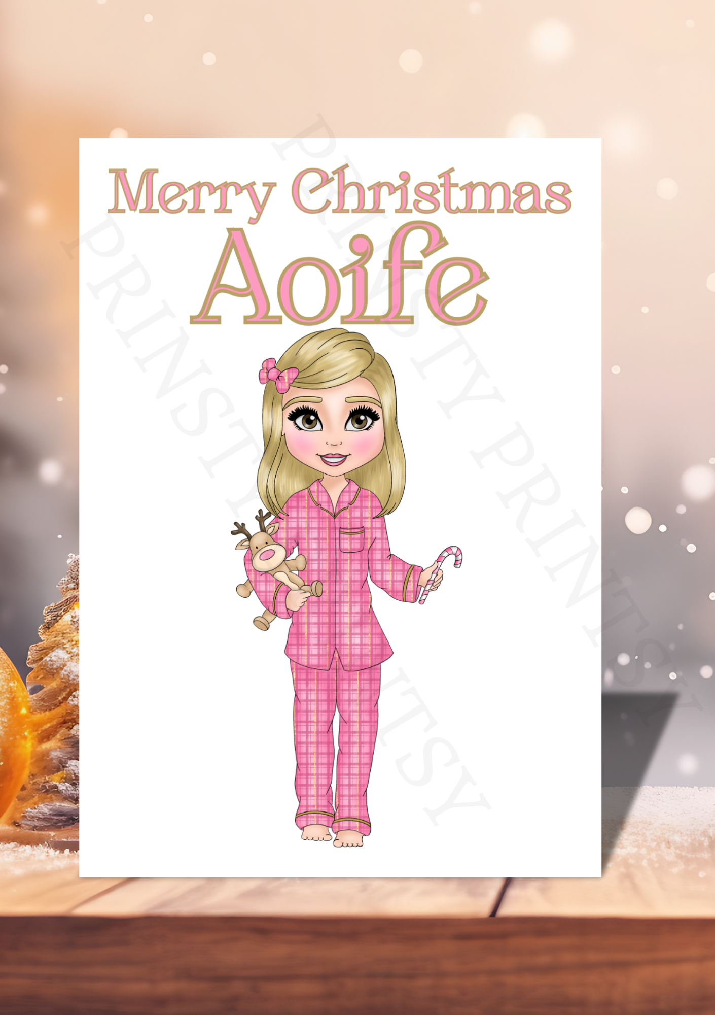 Pink Pj's Christmas Dolly Card