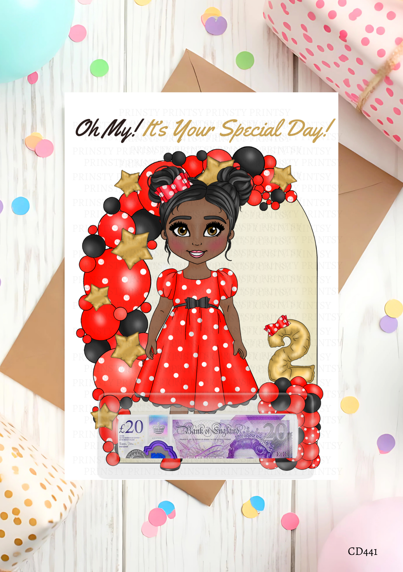 Spotty Dress Dolly Money Card