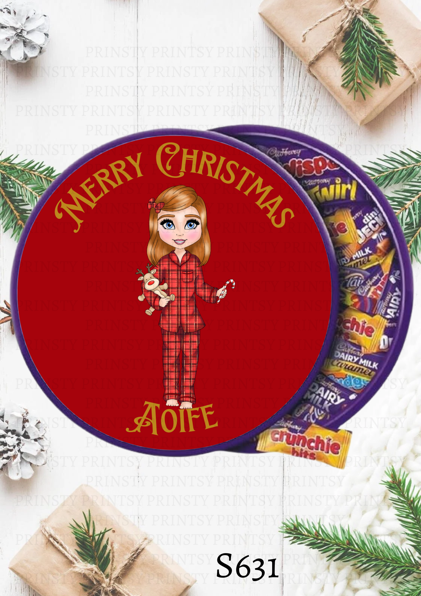 Christmas Dolly Chocolate Tub Sticker