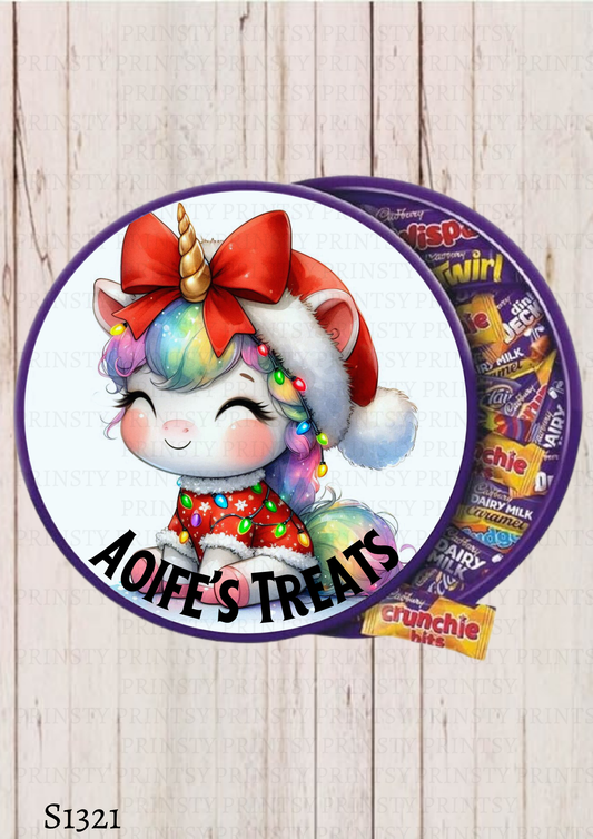 Christmas Unicorn Chocolate Tub Sticker