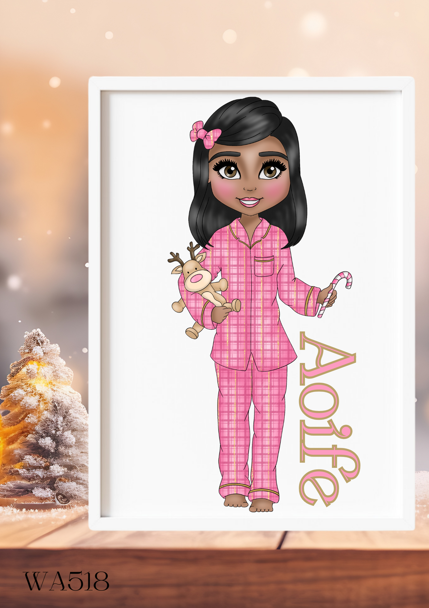 Pink Pj's Christmas Dolly Wall Art