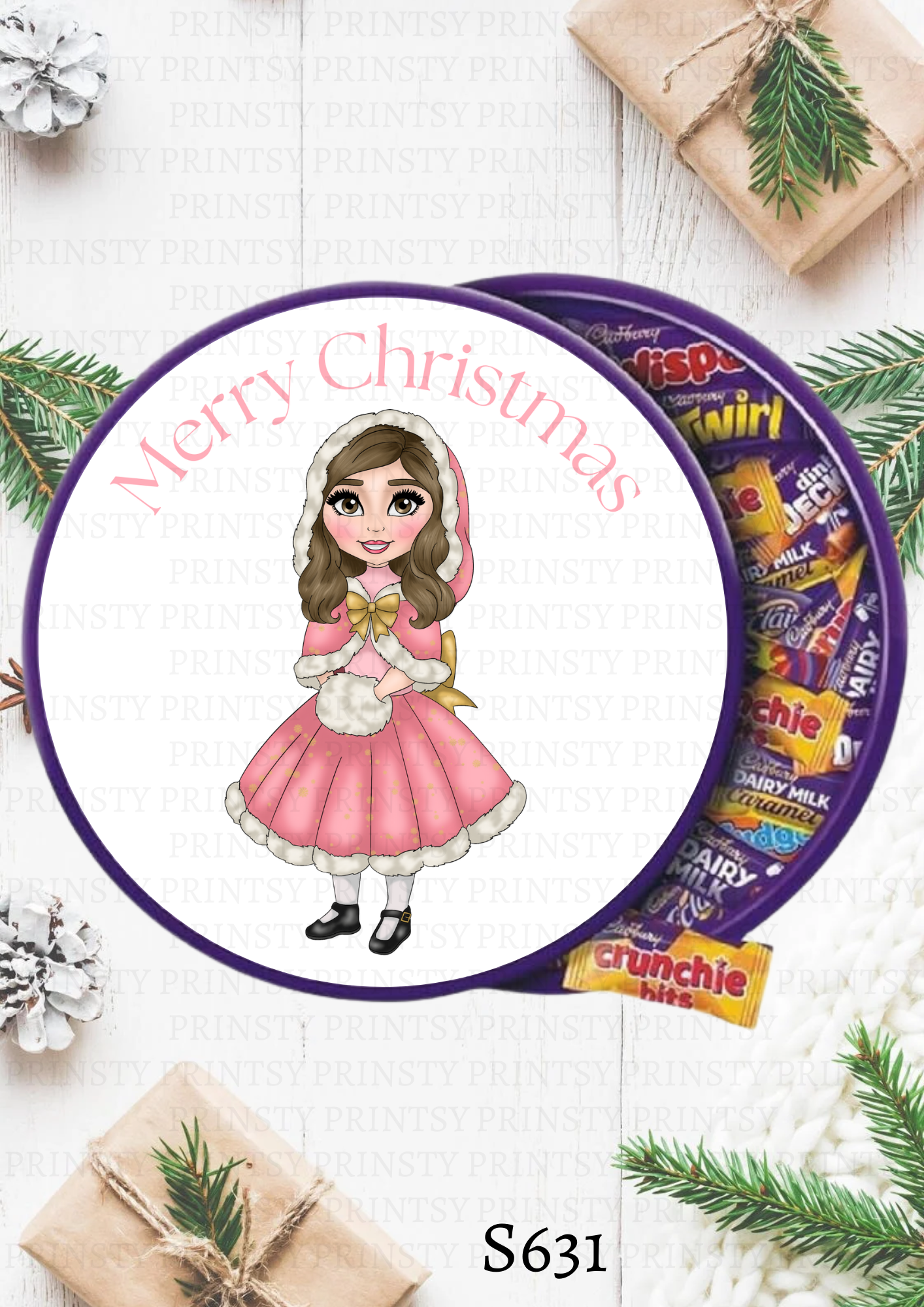 Christmas Dolly Chocolate Tub Sticker