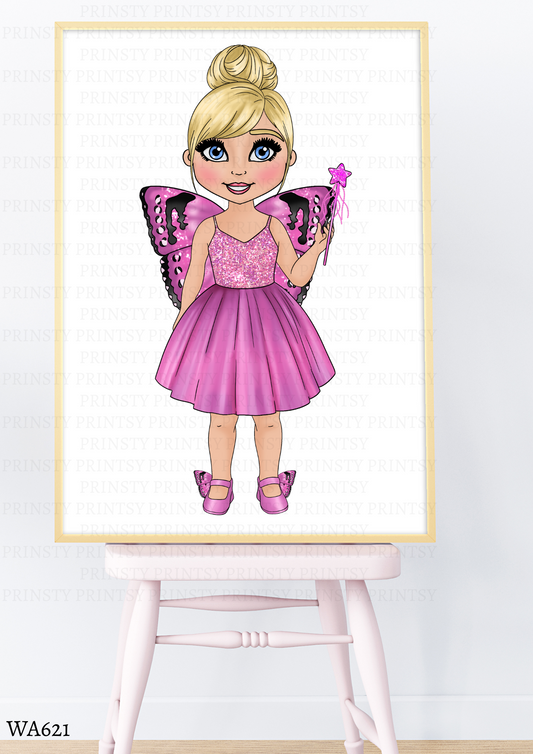 Pink Butterfly Dolly Wall Art