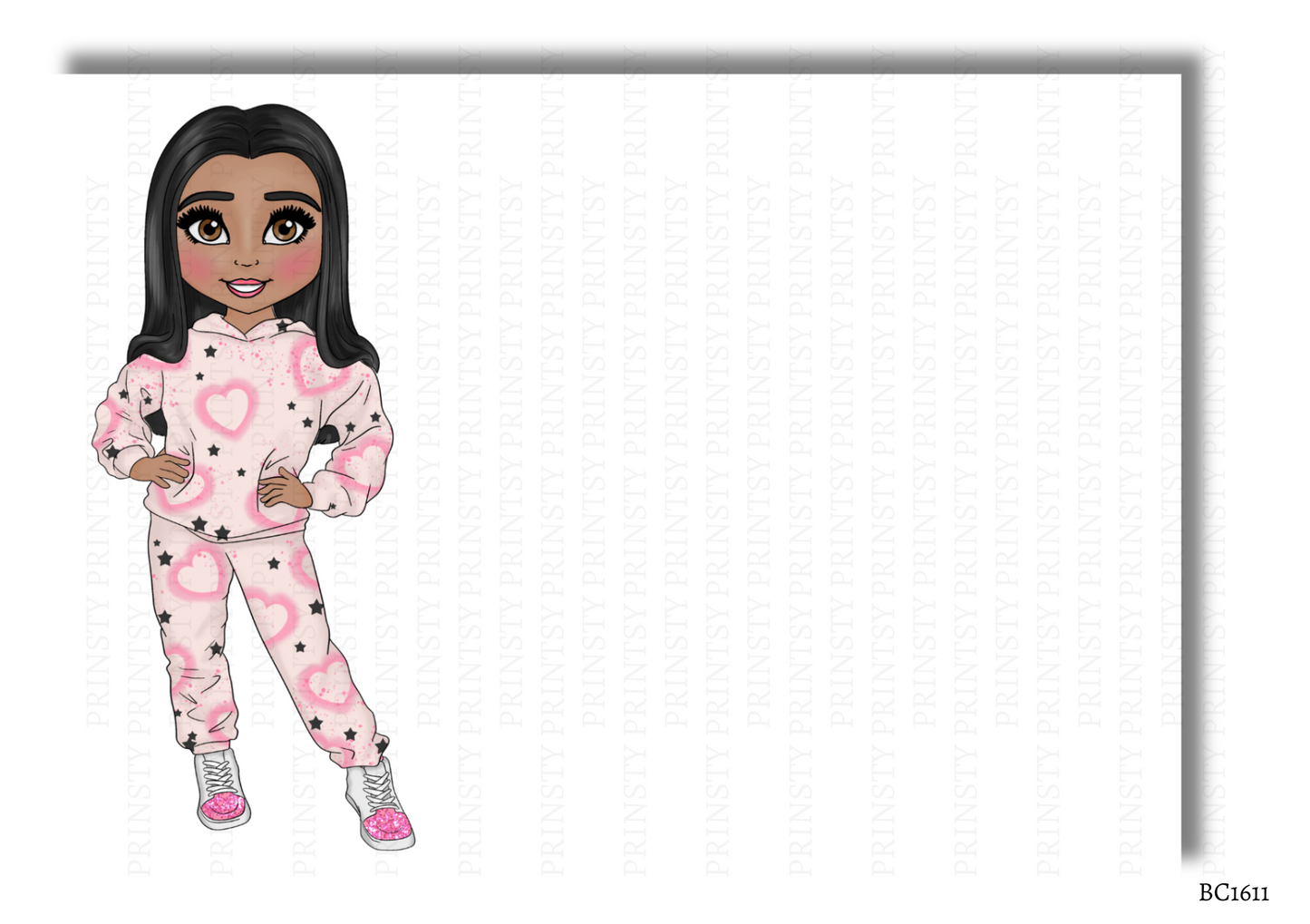 Pink Heart Graffiti Dolly Bow Card