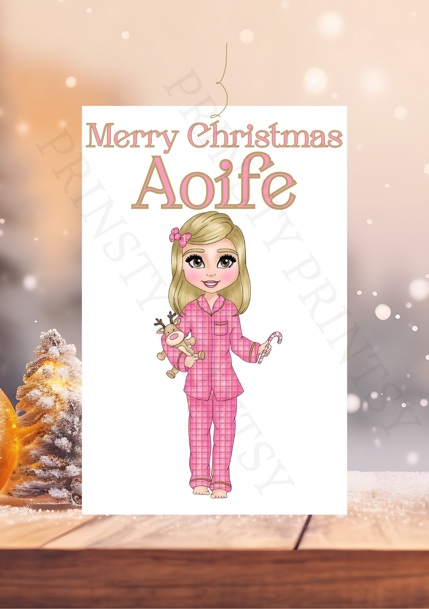 Pink Pj's Christmas Dolly Gift Label