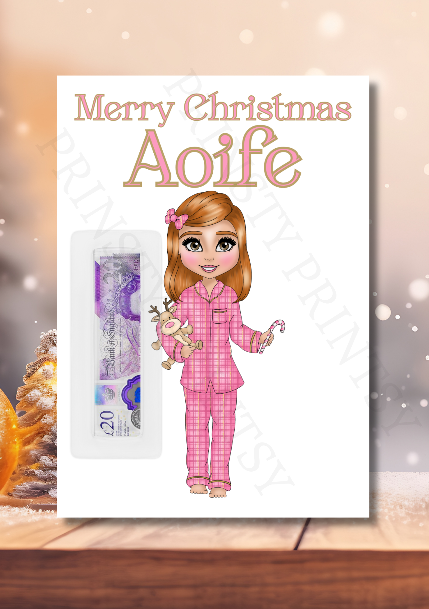 Pink Pj's Christmas Dolly Money Card