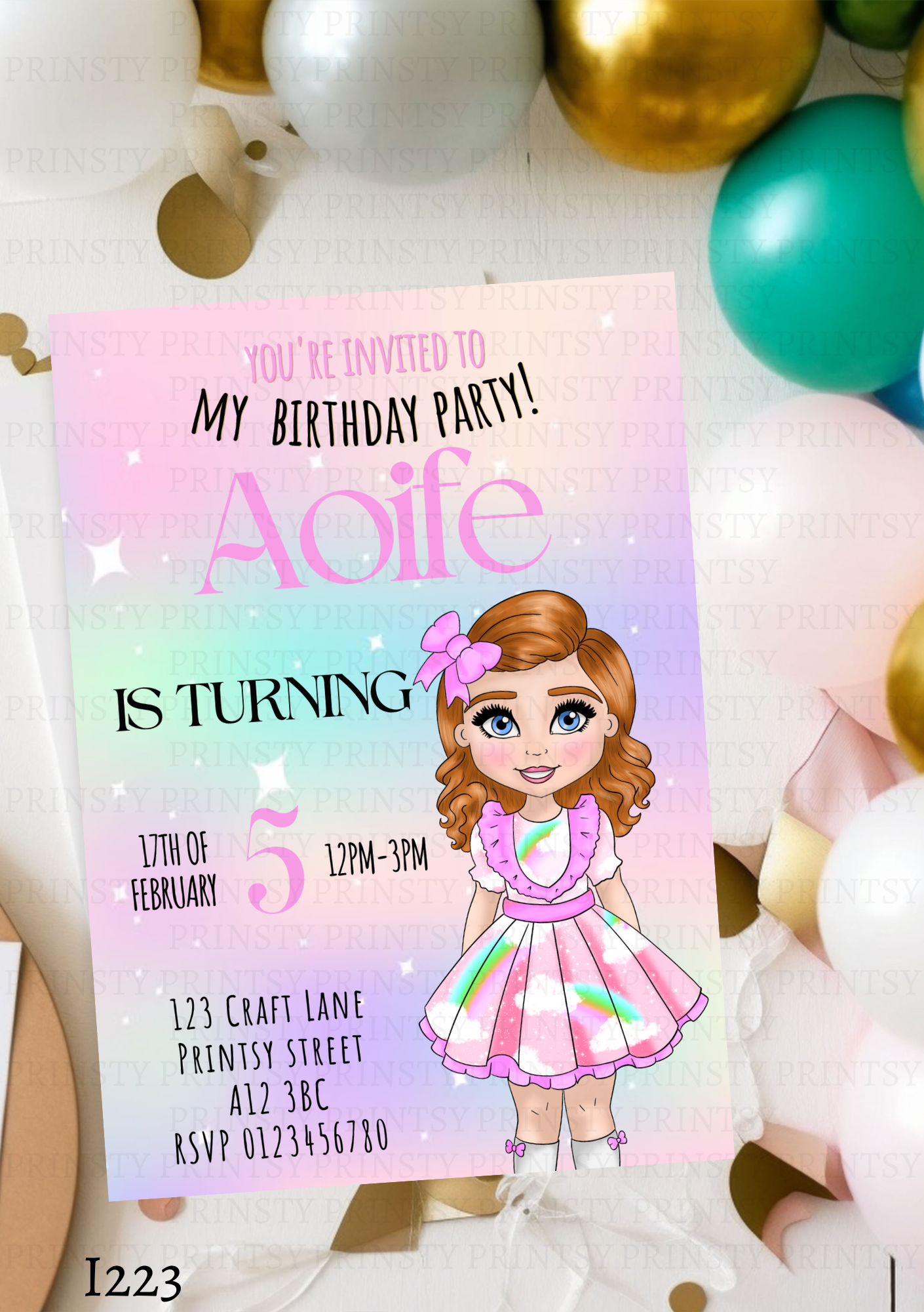 Rainbow Dolly Invite