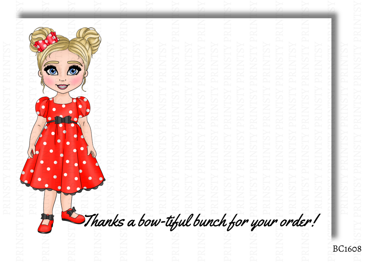 Spotty Dress Dolly Bow Card