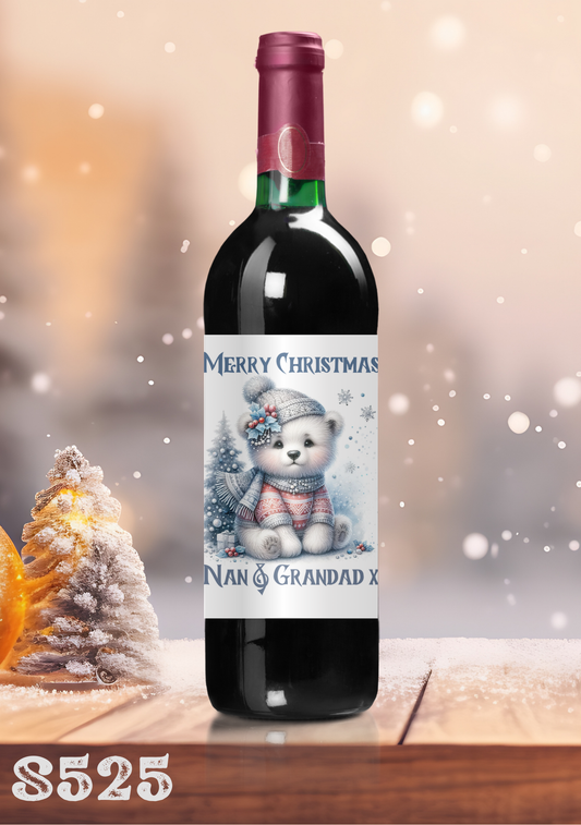 Christmas Polar Bear Wine Bottle Sticker