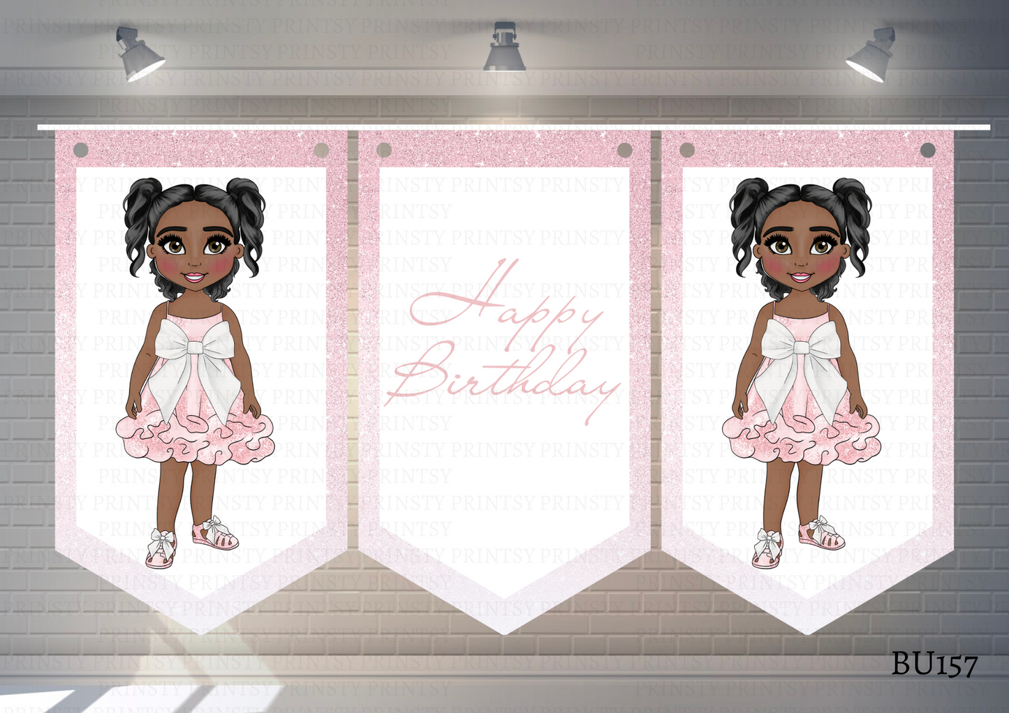 Pink & White Bow Dolly Bunting