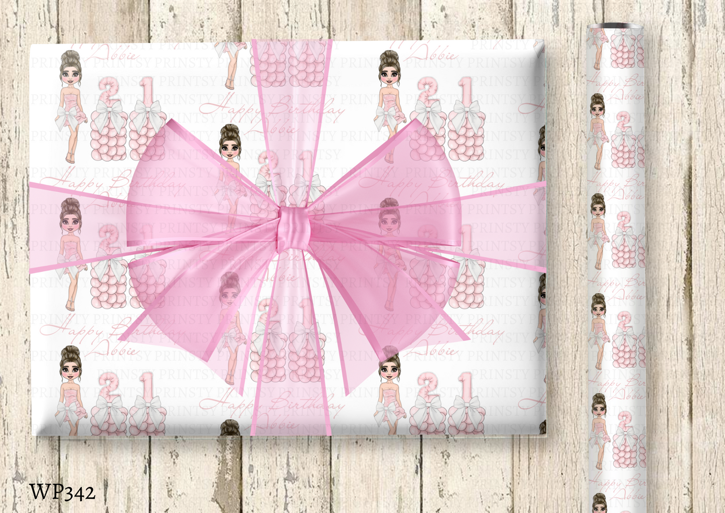 Pink & White Bow Dolly Wrapping paper