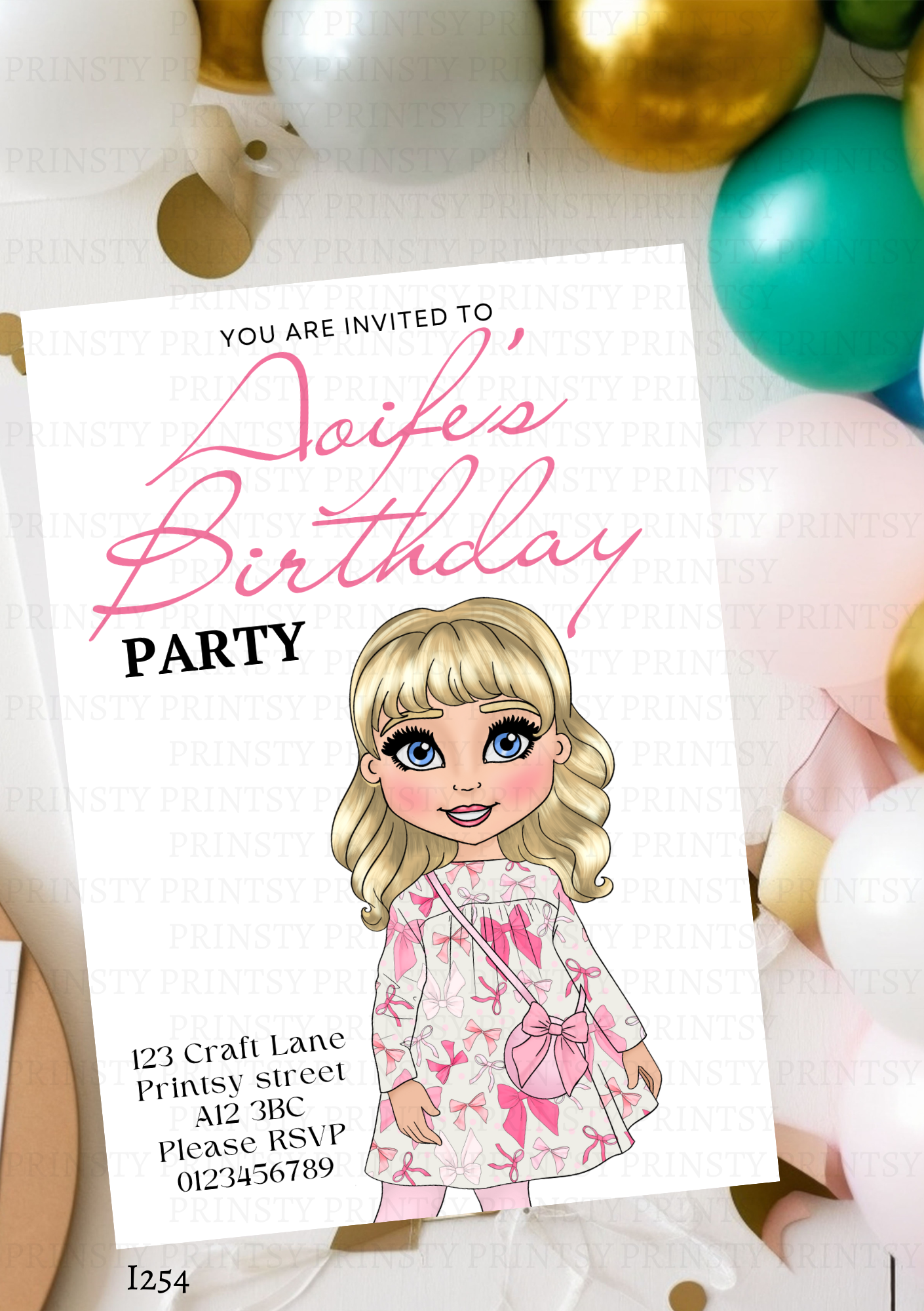 Bow Print Dolly Invite