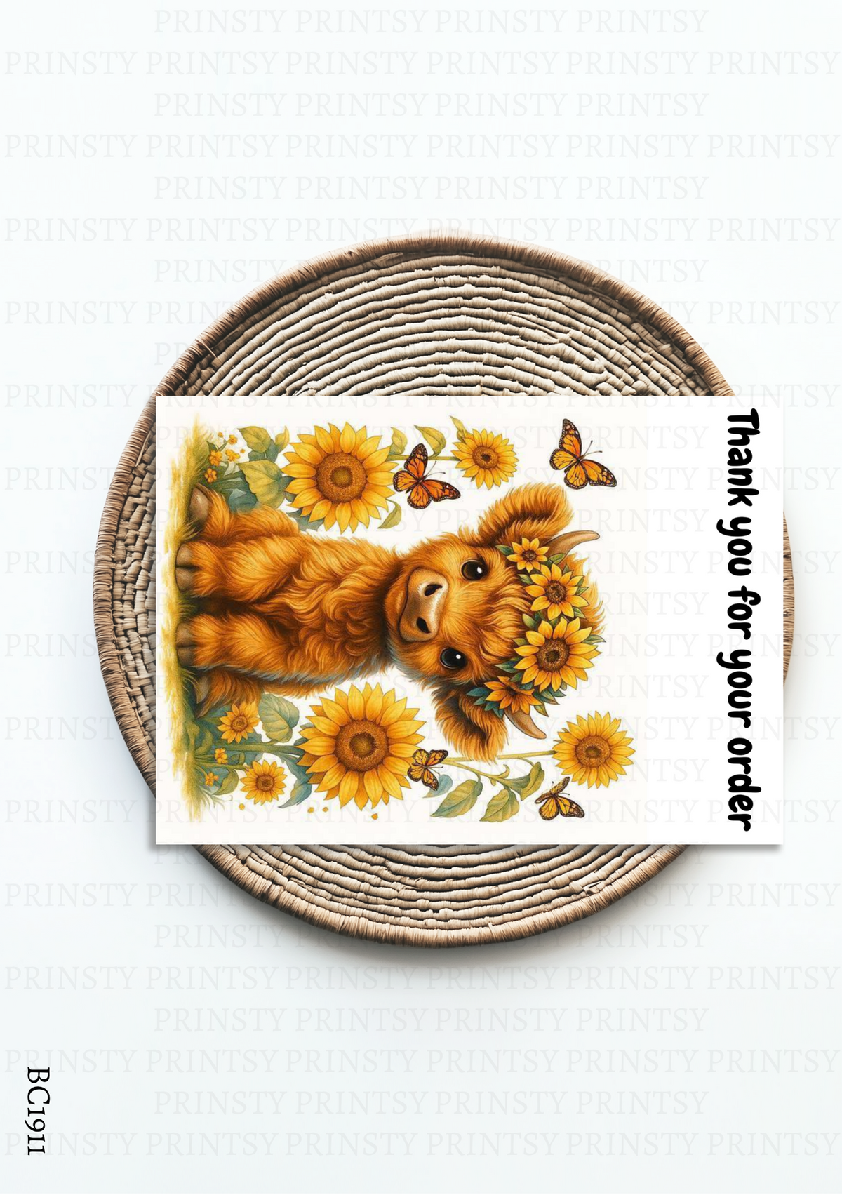 Highland Calf Thank You Bow Card – BC1911
