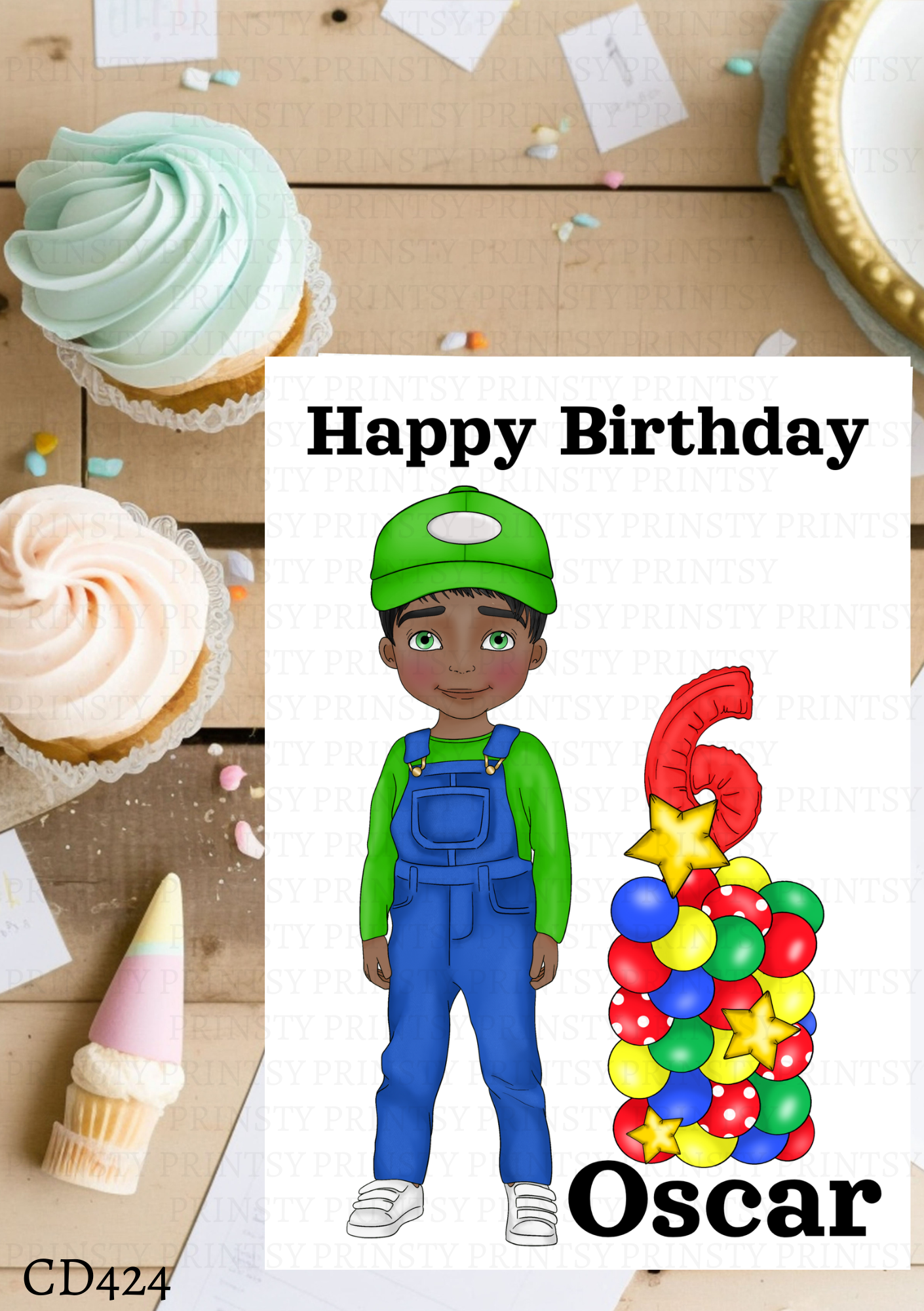 Green and Red Dungarees Dude Celebration Card