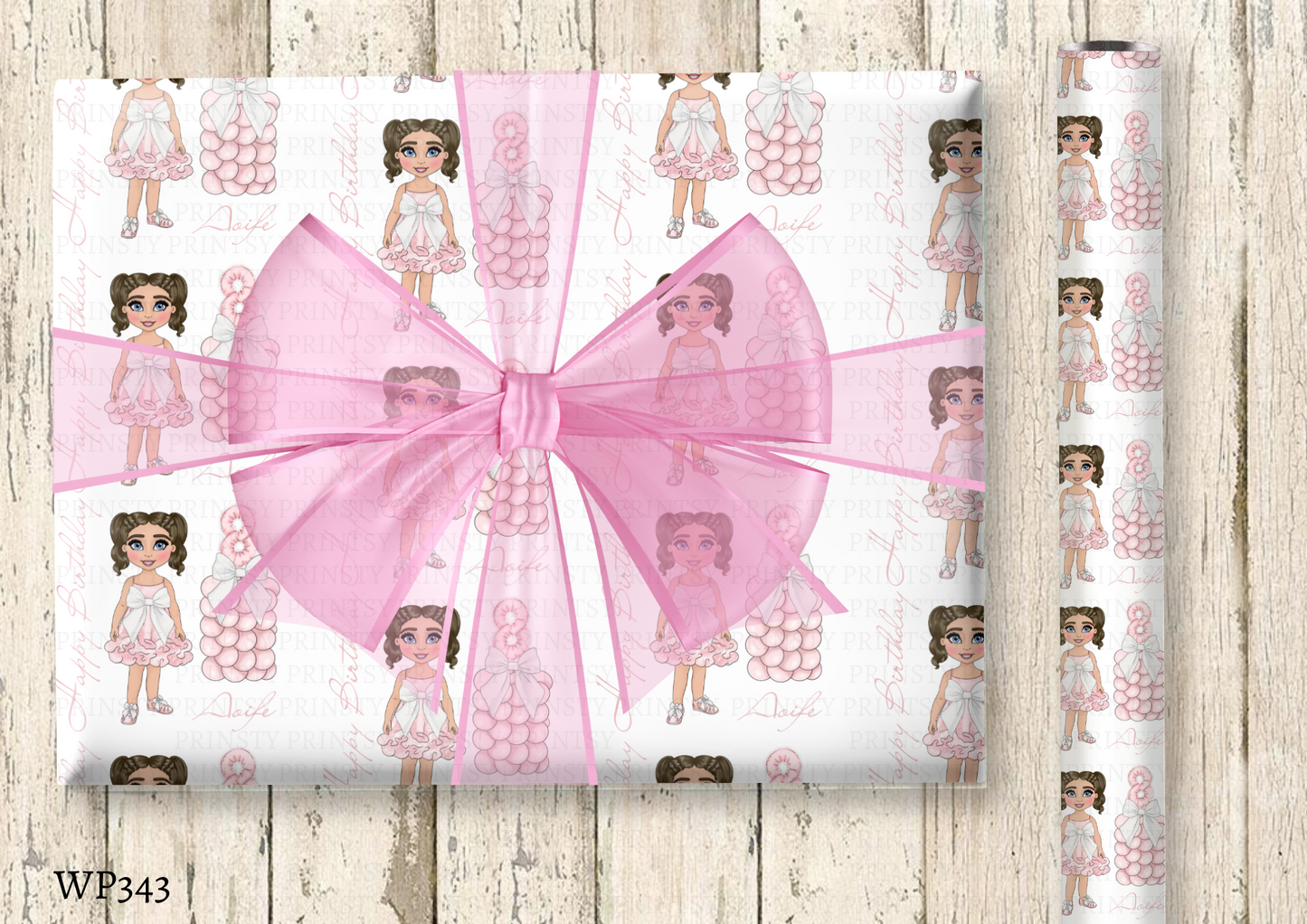 Pink & White Bow Dolly Wrapping paper