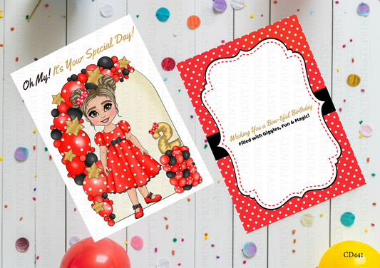 Spotty Dress Dolly Celebration Card