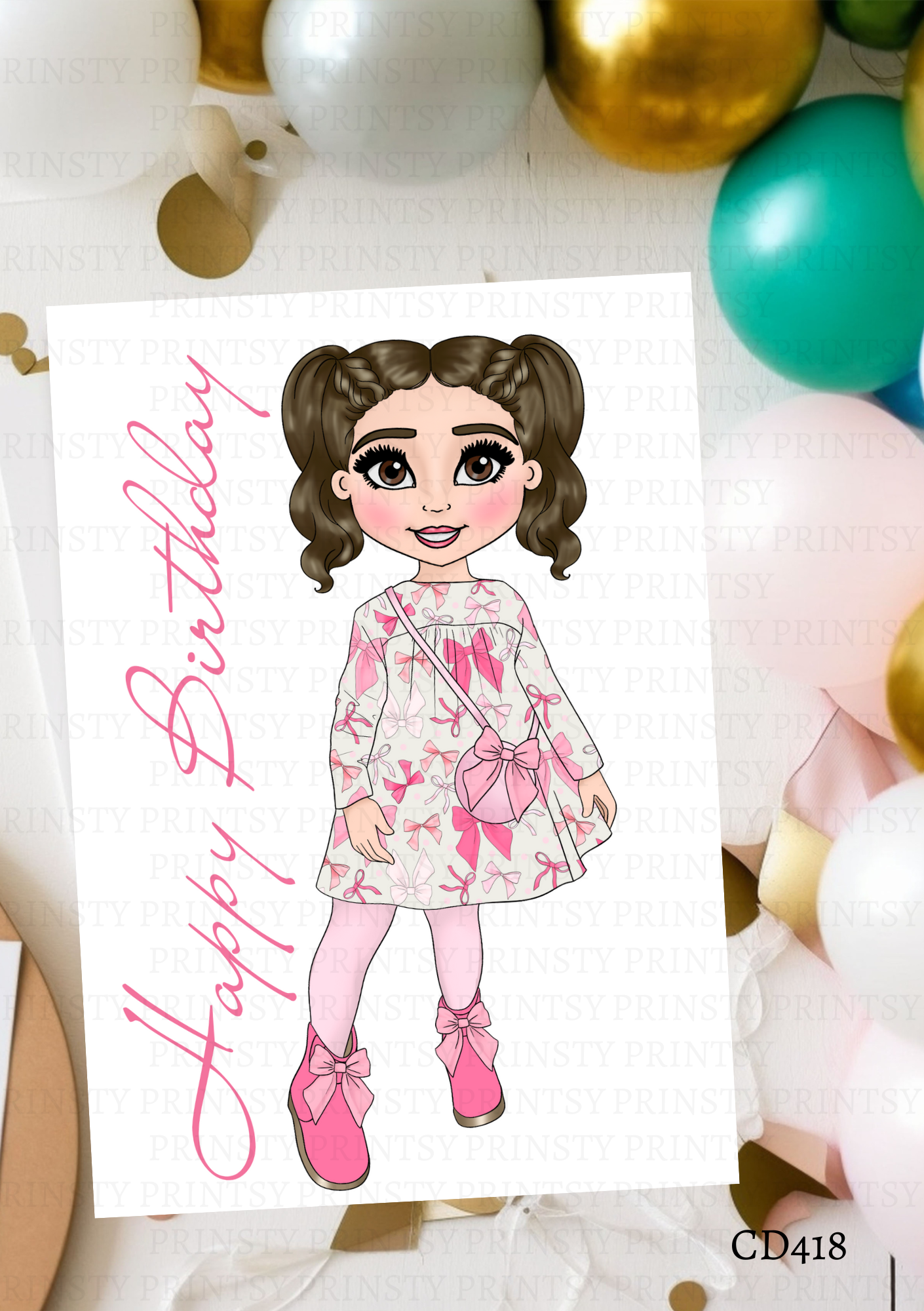 Bow Print Dolly Celebration Card