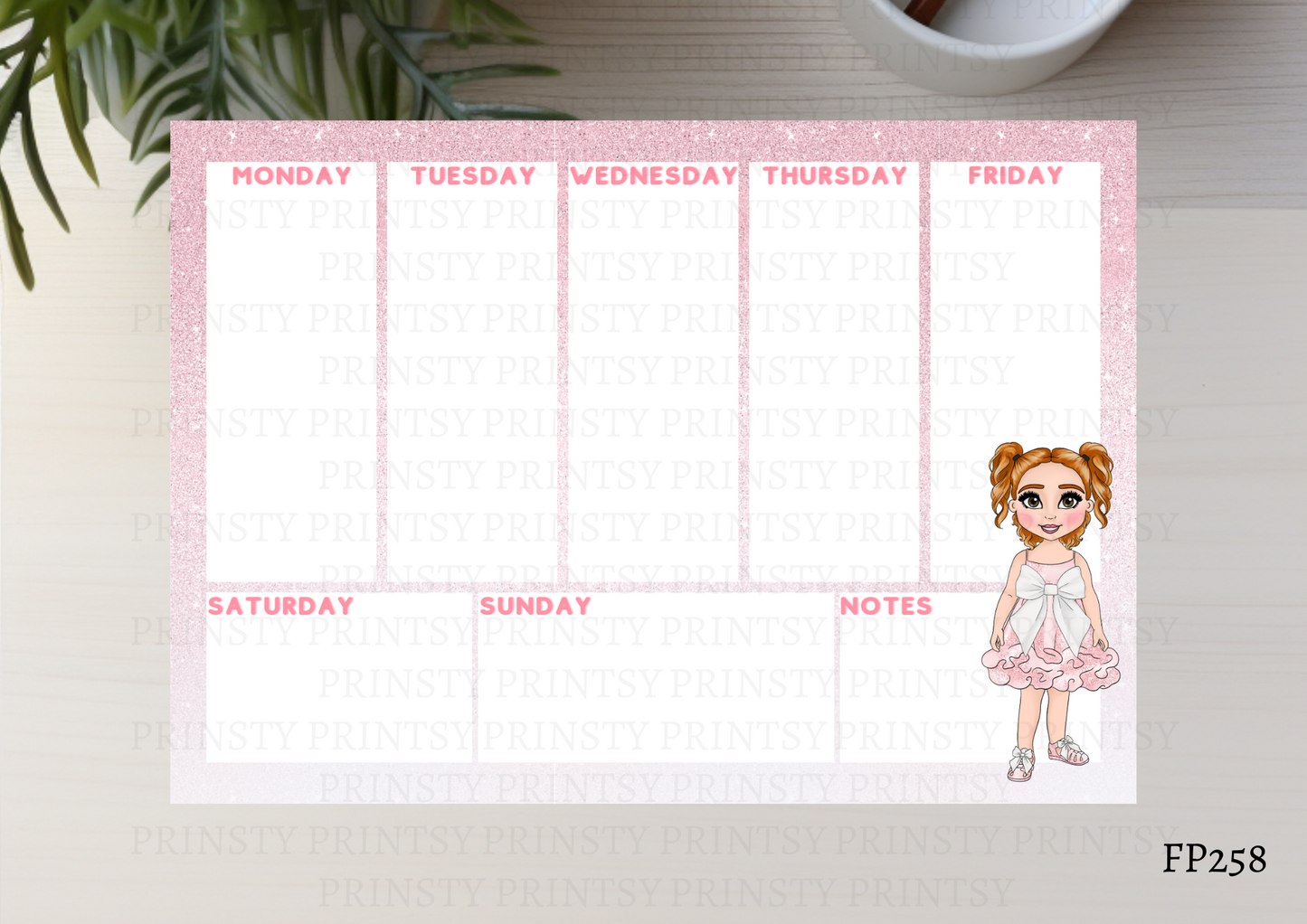 Pink & White Bow Dolly Planner