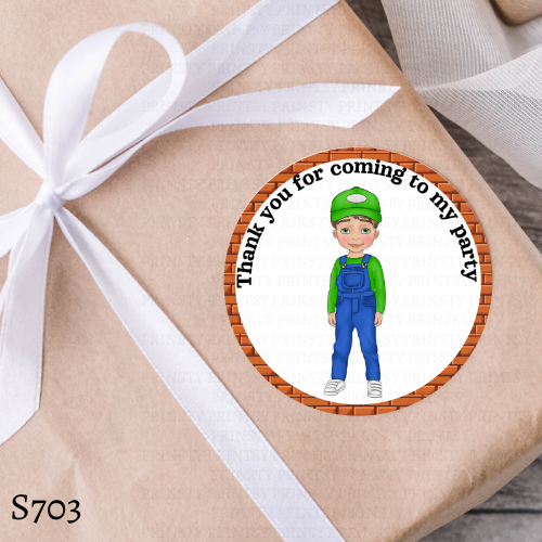 Green and Red Dungarees Dude Thank You Birthday Sticker Sheet