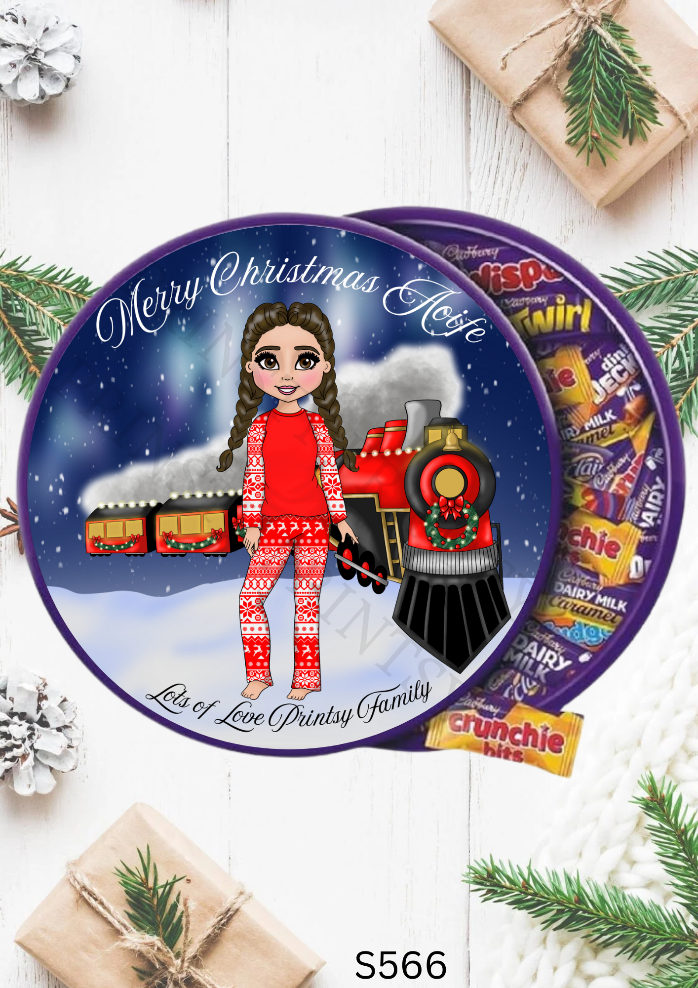 Christmas Dolly Family Chocolate Tub Sticker