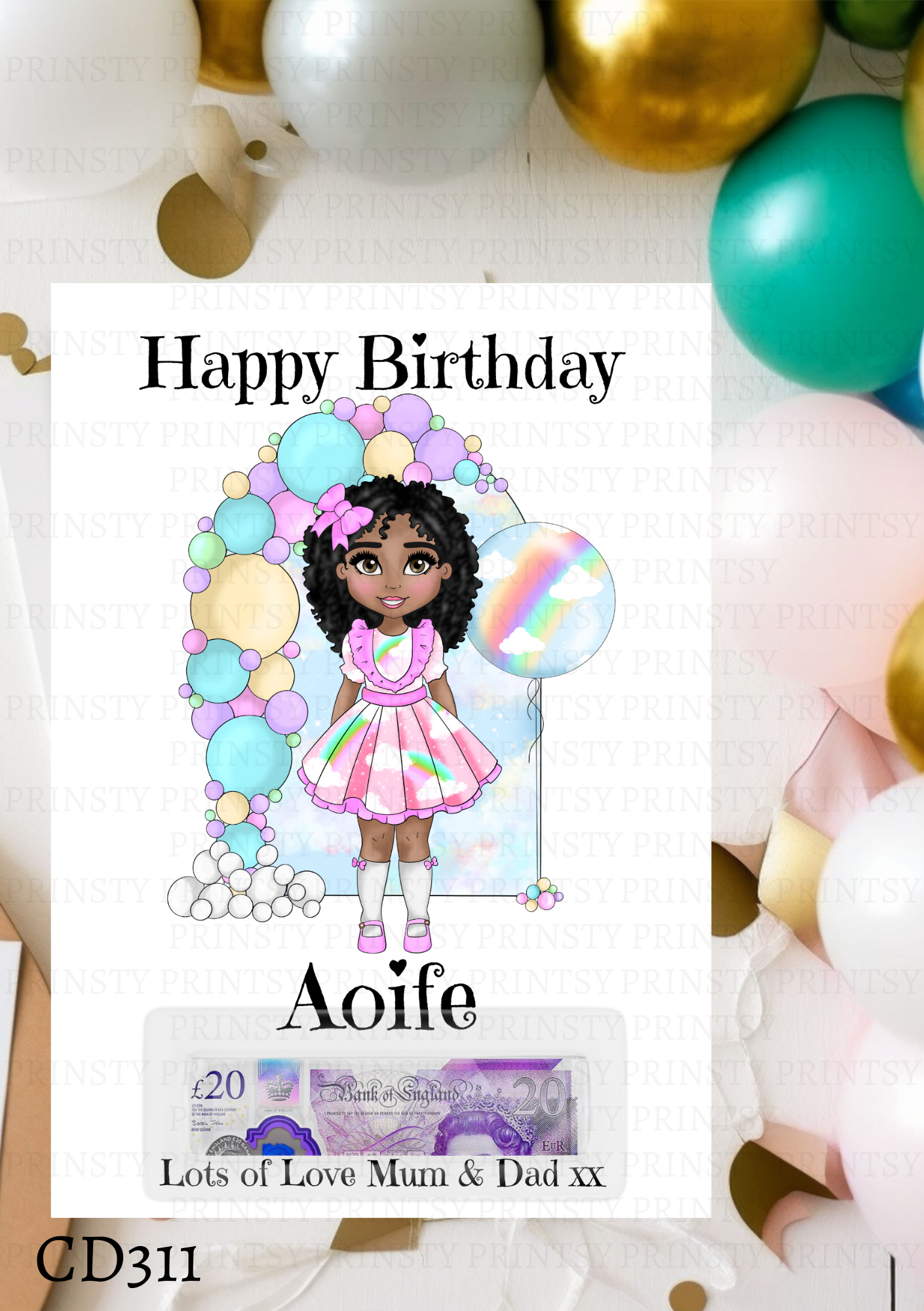 Rainbow Dolly Birthday Money Card
