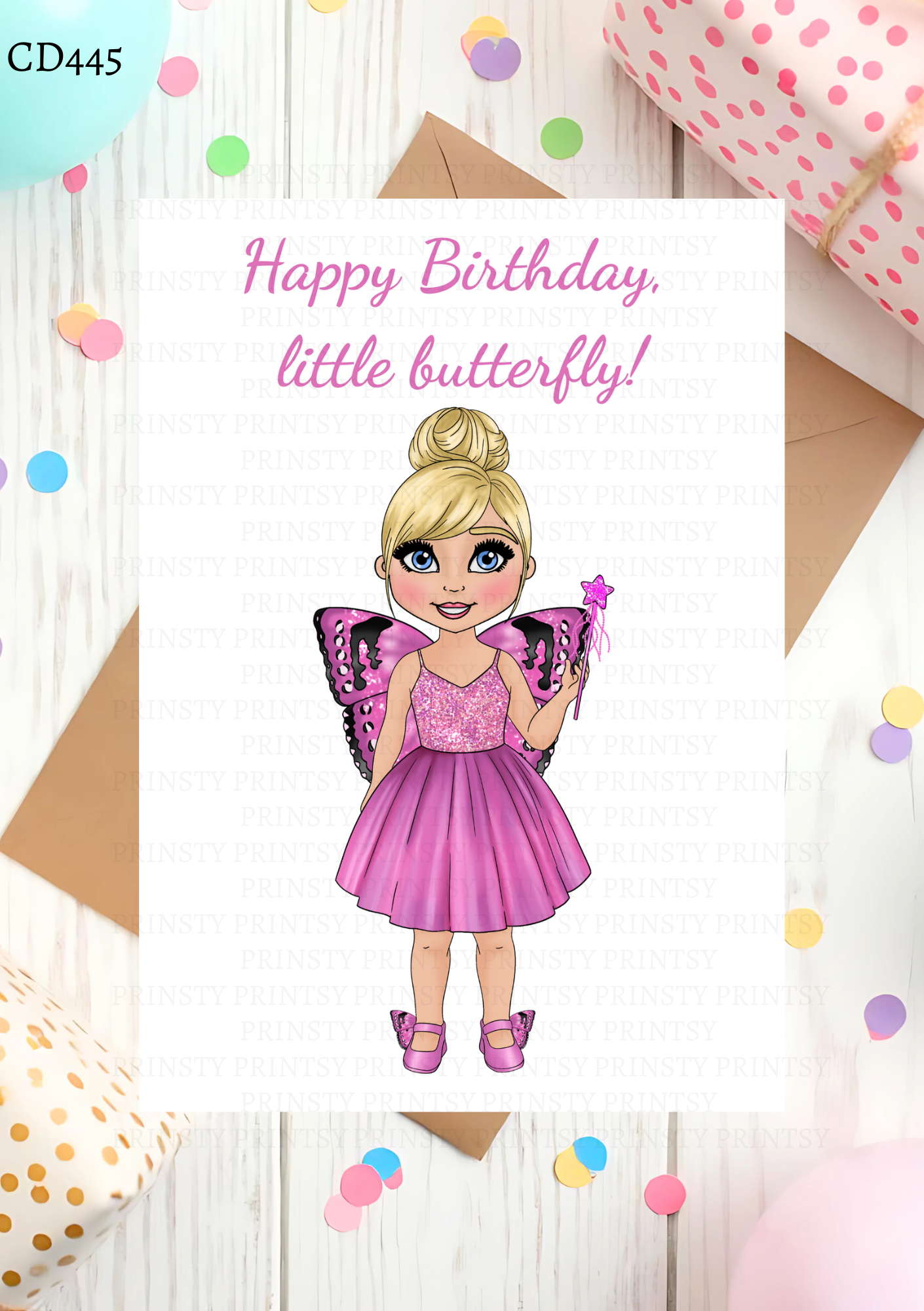 Pink Butterfly Dolly Celebration Card