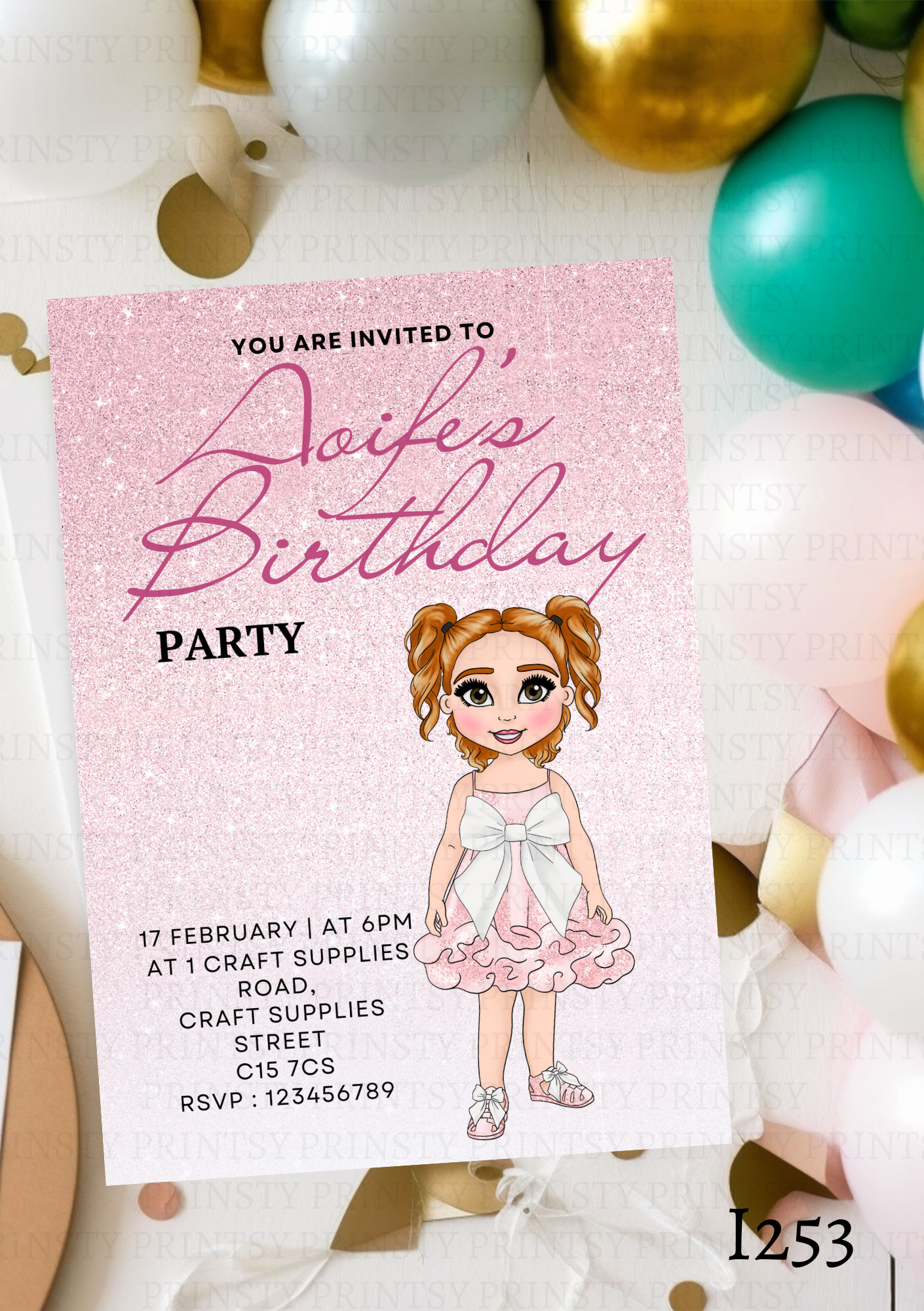 Pink & White Bow Dolly Invite