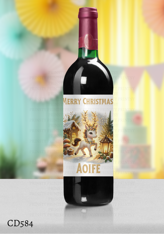Christmas Unicorn Wine Bottle Sticker