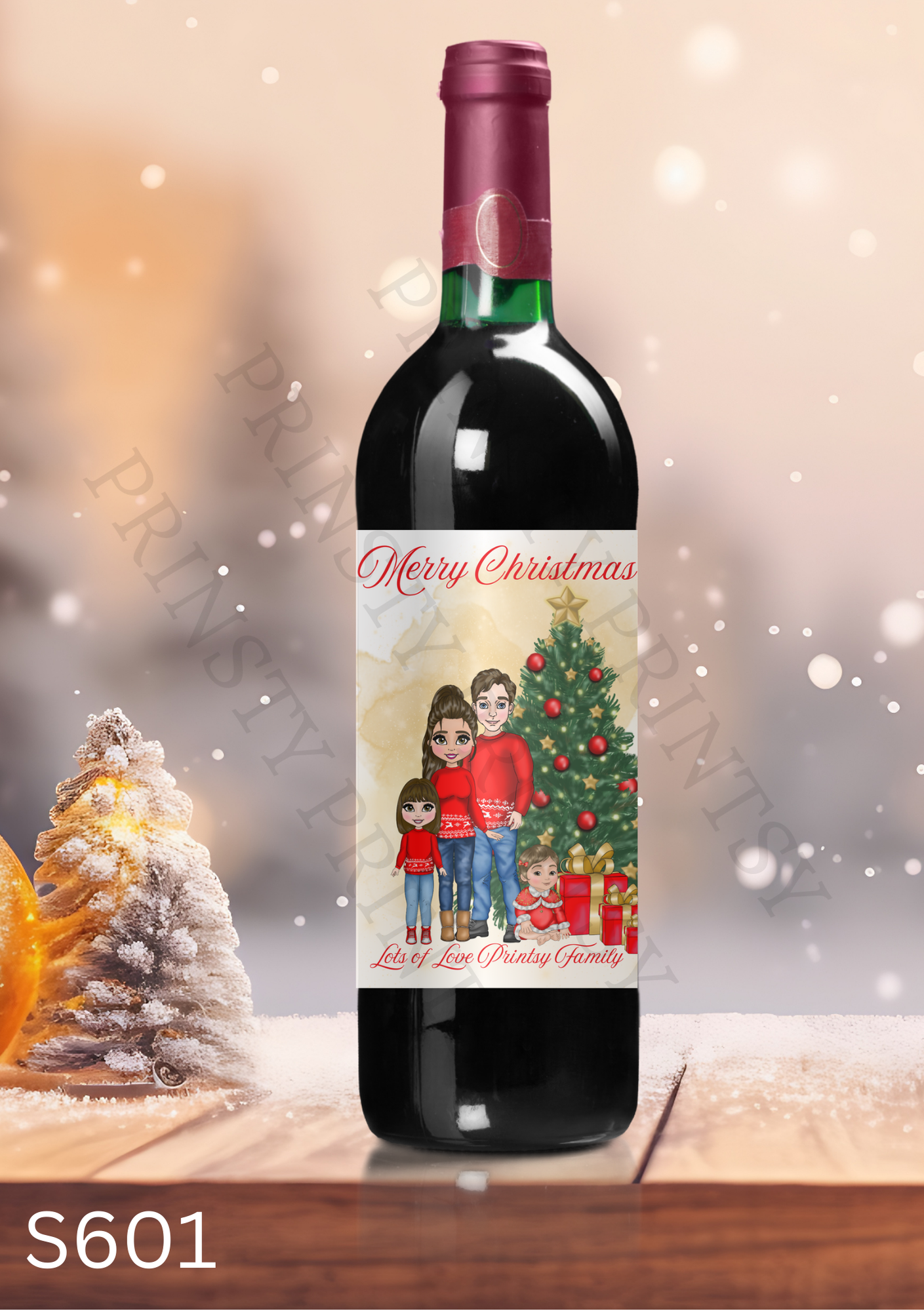 Family Christmas Wine Bottle Sticker